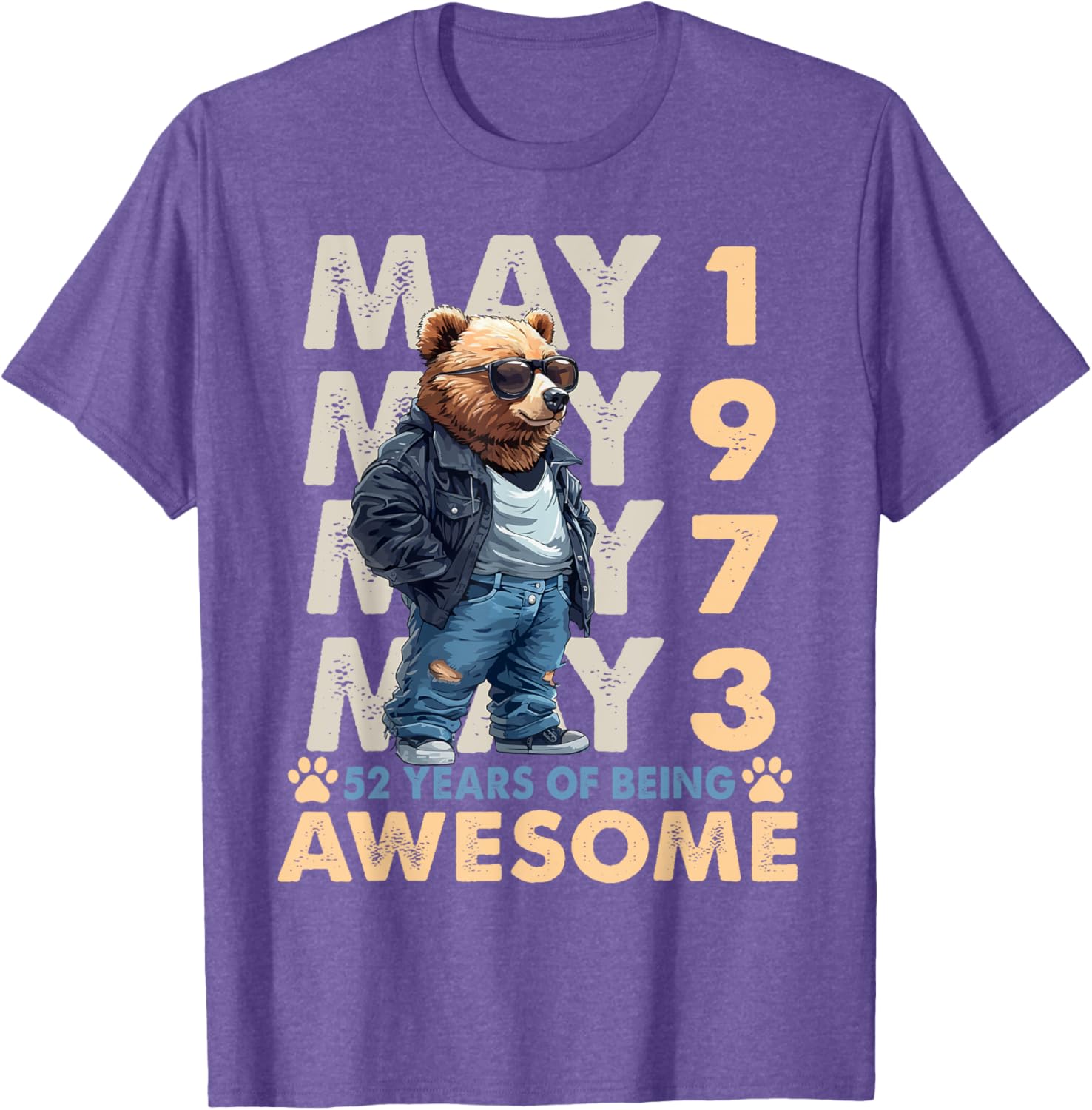 Celebrate 52 Years with a May 1973 Birthday Bear Men's T-Shirt - 29