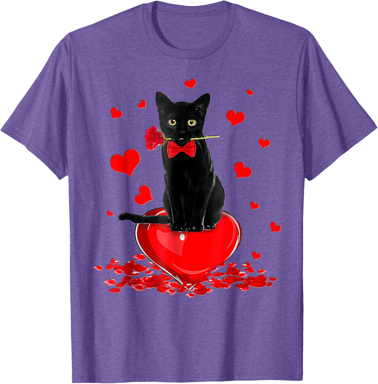 Cute Black Cat Valentine's Day Hearts T-Shirt for Cat Lovers - 5