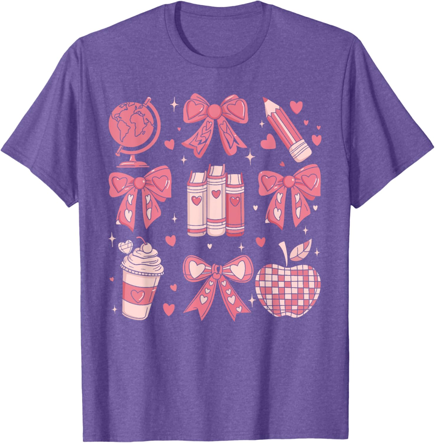 Coquette Bow Apple Book Ribbons Teacher Valentine's Day T-Shirt Gift - 6