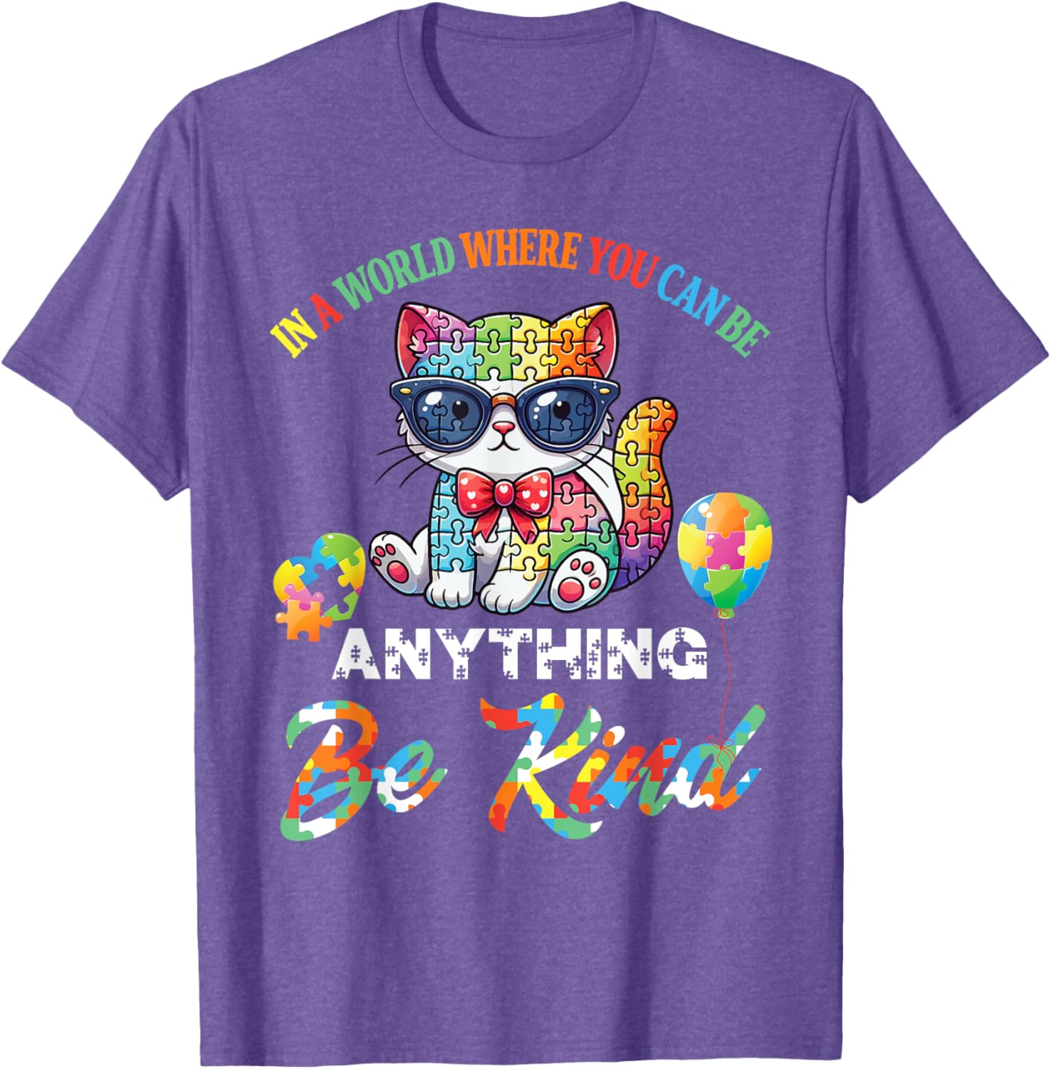 Be Kind Cat Puzzle Pieces T-Shirt for Men, Women, and Kids - 11