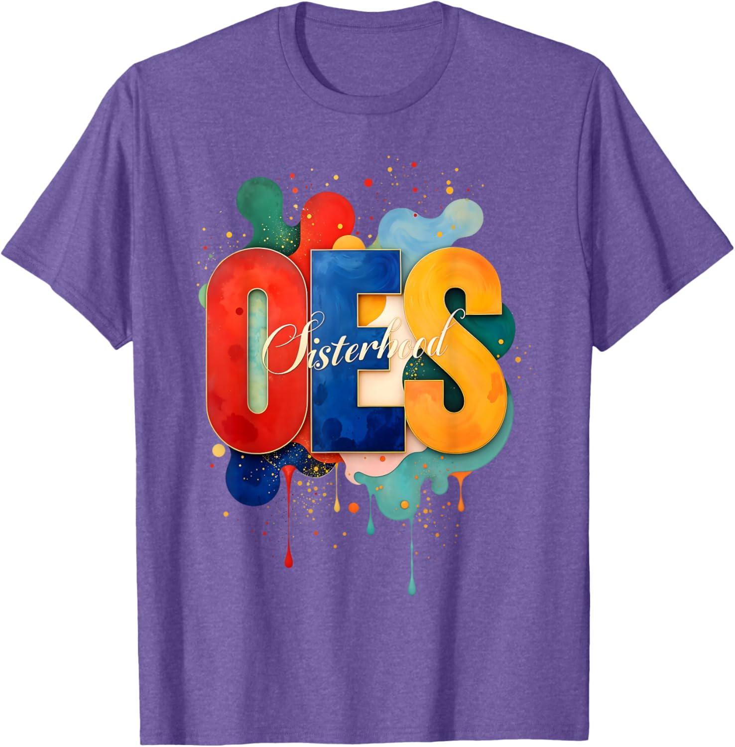 Colorful OES Watercolor Paint Drip T-Shirt for Order of the Eastern Star - 17