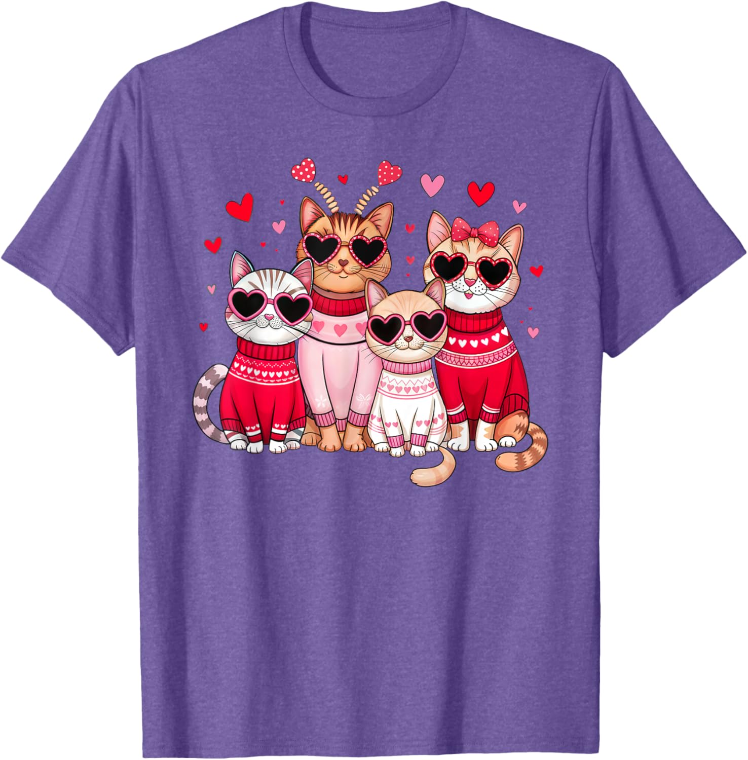 Retro Cat Heart Valentine's Day T-Shirt for Men and Boys, Cute Love Tee - 7