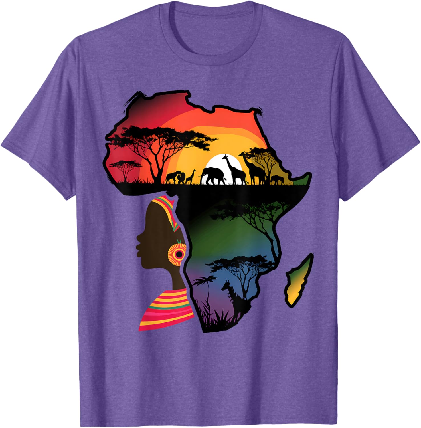 Black Women Afro Map Safari Animals T-Shirt Celebrating African Heritage - 14