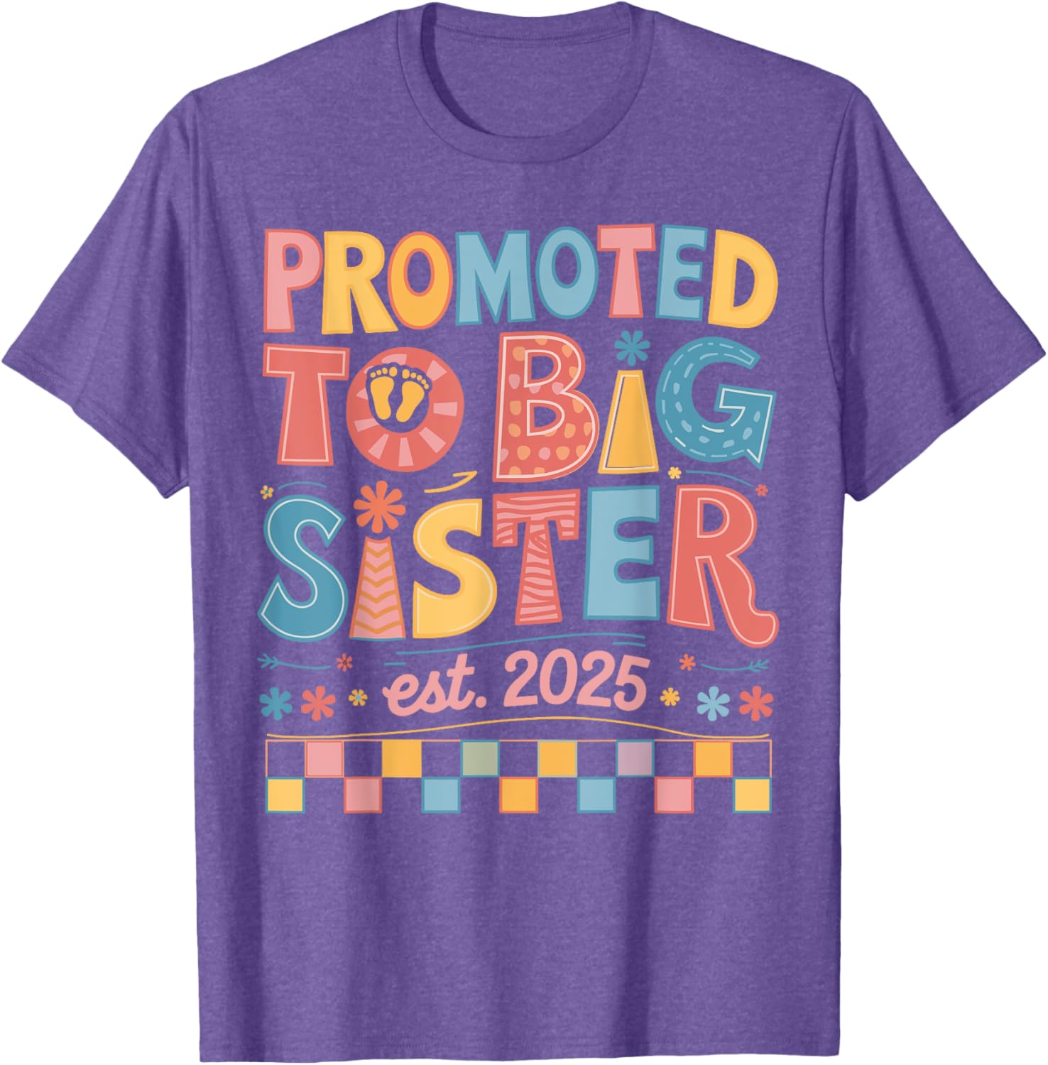 Funny Groovy Big Sister 2025 T-Shirt for New Sibling Announcement - 2