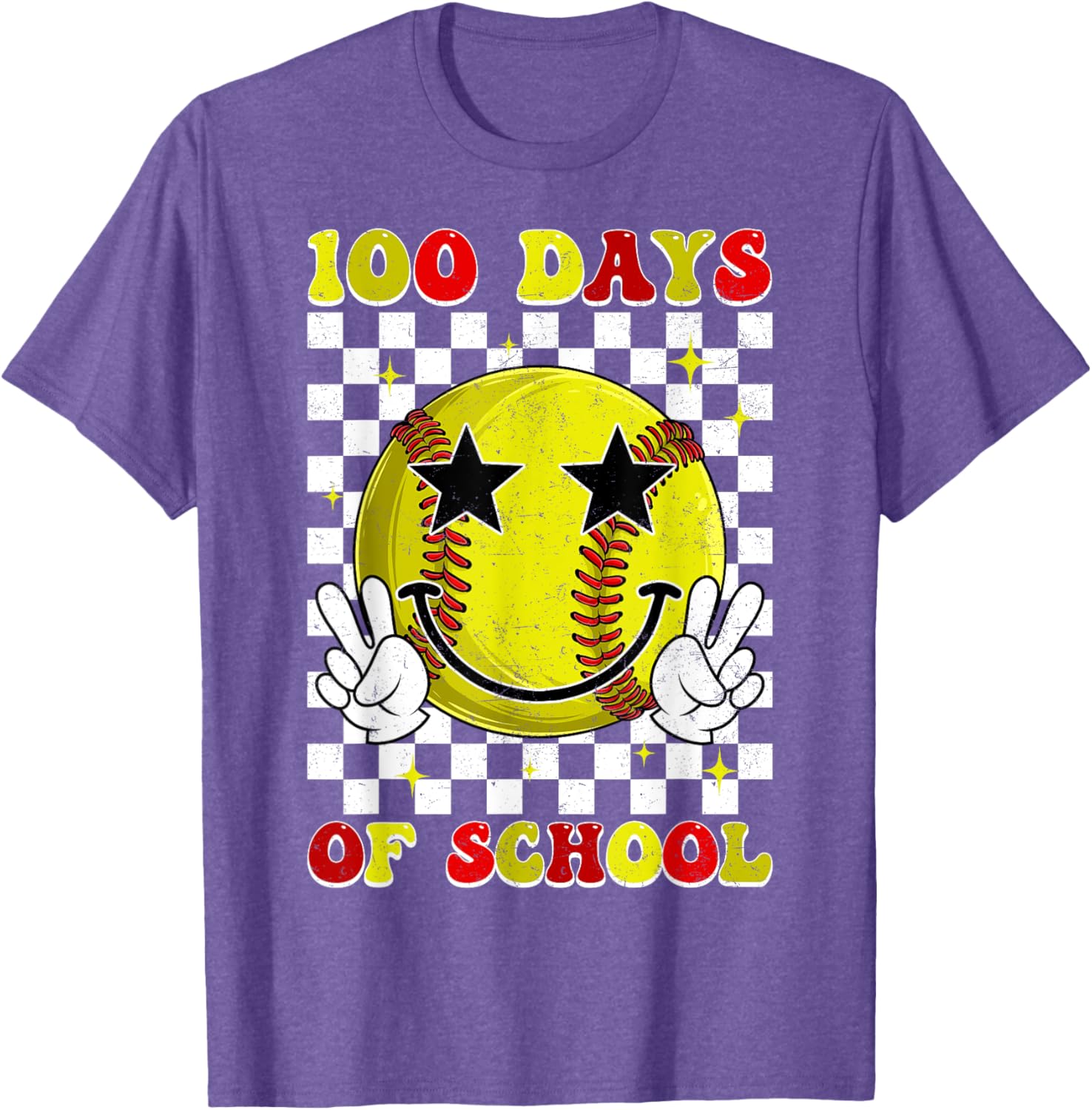 Groovy 100 Days Smarter Softball T-Shirt for Boys, Fun School Style - 10