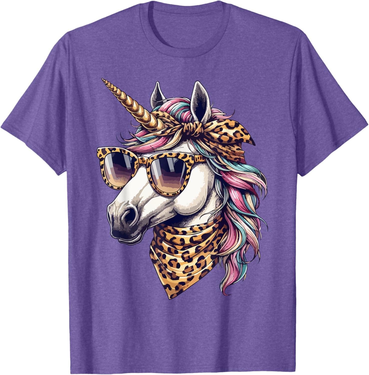 Whimsical Unicorn in Leopard Scarf and Sunglasses T-Shirt for Fun Style - 28