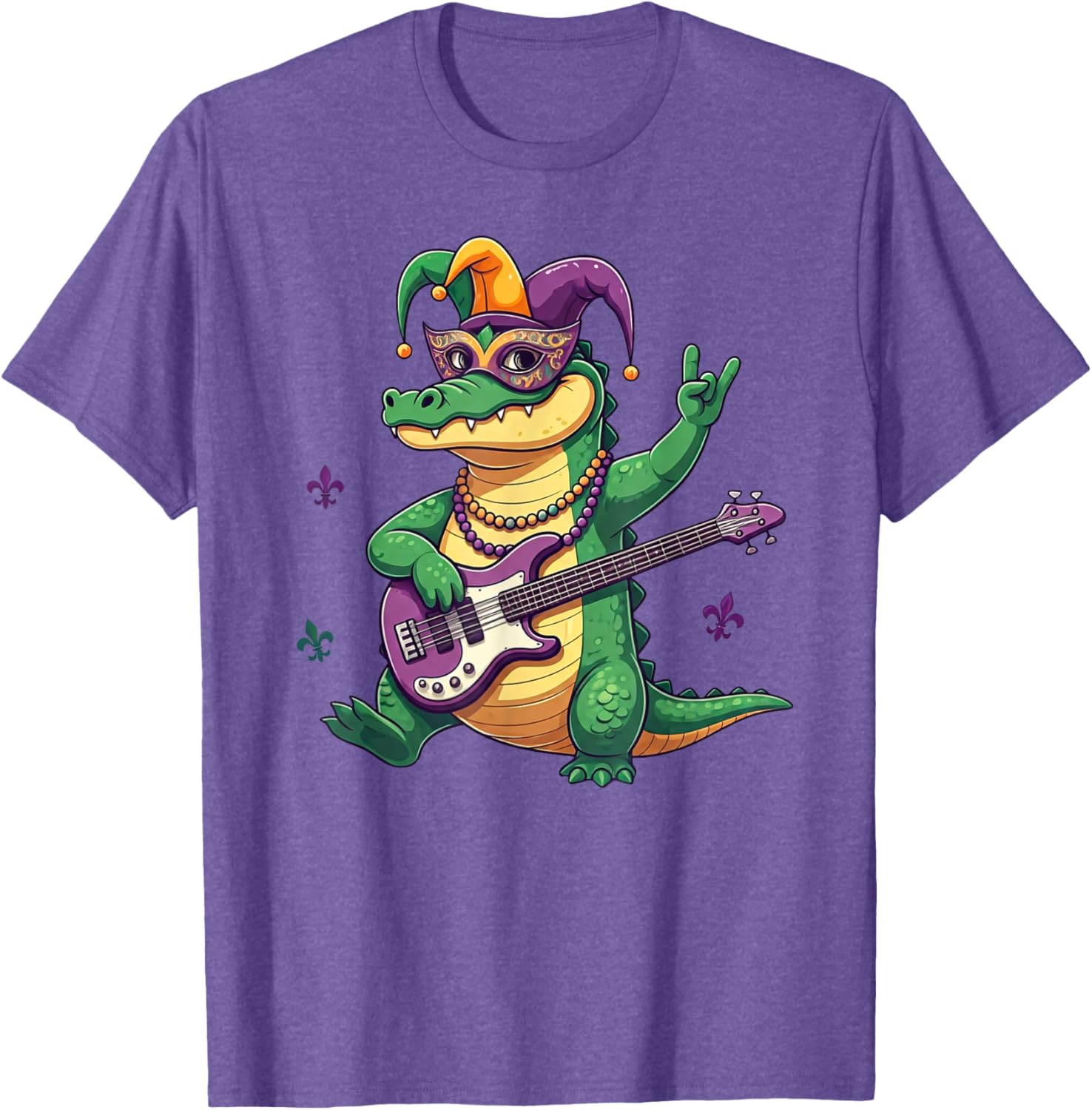 Bass Guitar Alligator Mardi Gras T-Shirt for Men, Women, and Kids - 15