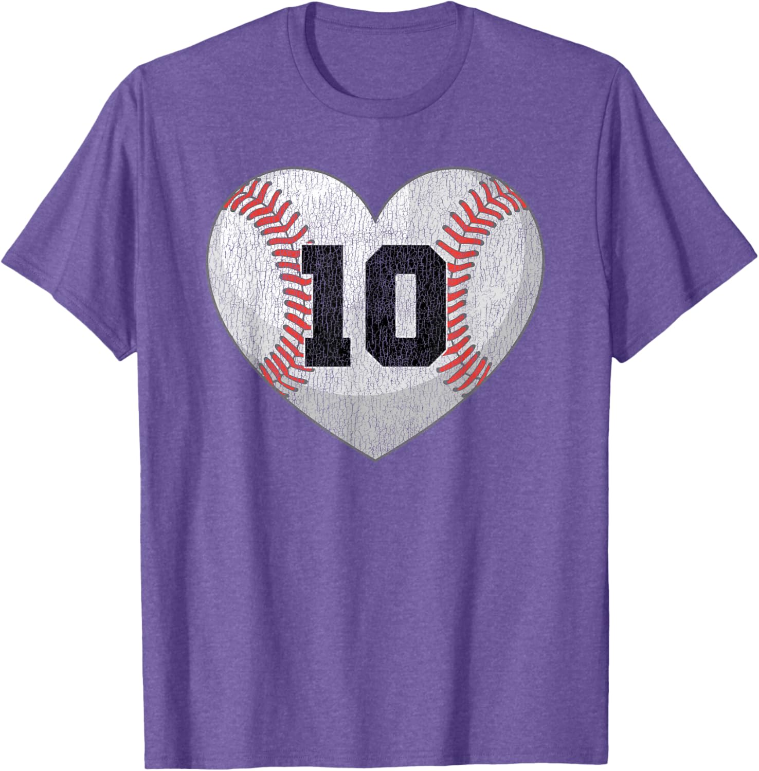 Baseball Mom T-Shirt with Distressed Heart and Number 10 Design - 17