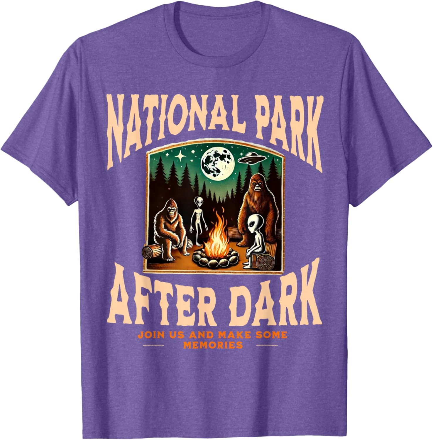 Funny Bigfoot Campfire T-Shirt for National Park Lovers at Night - 17