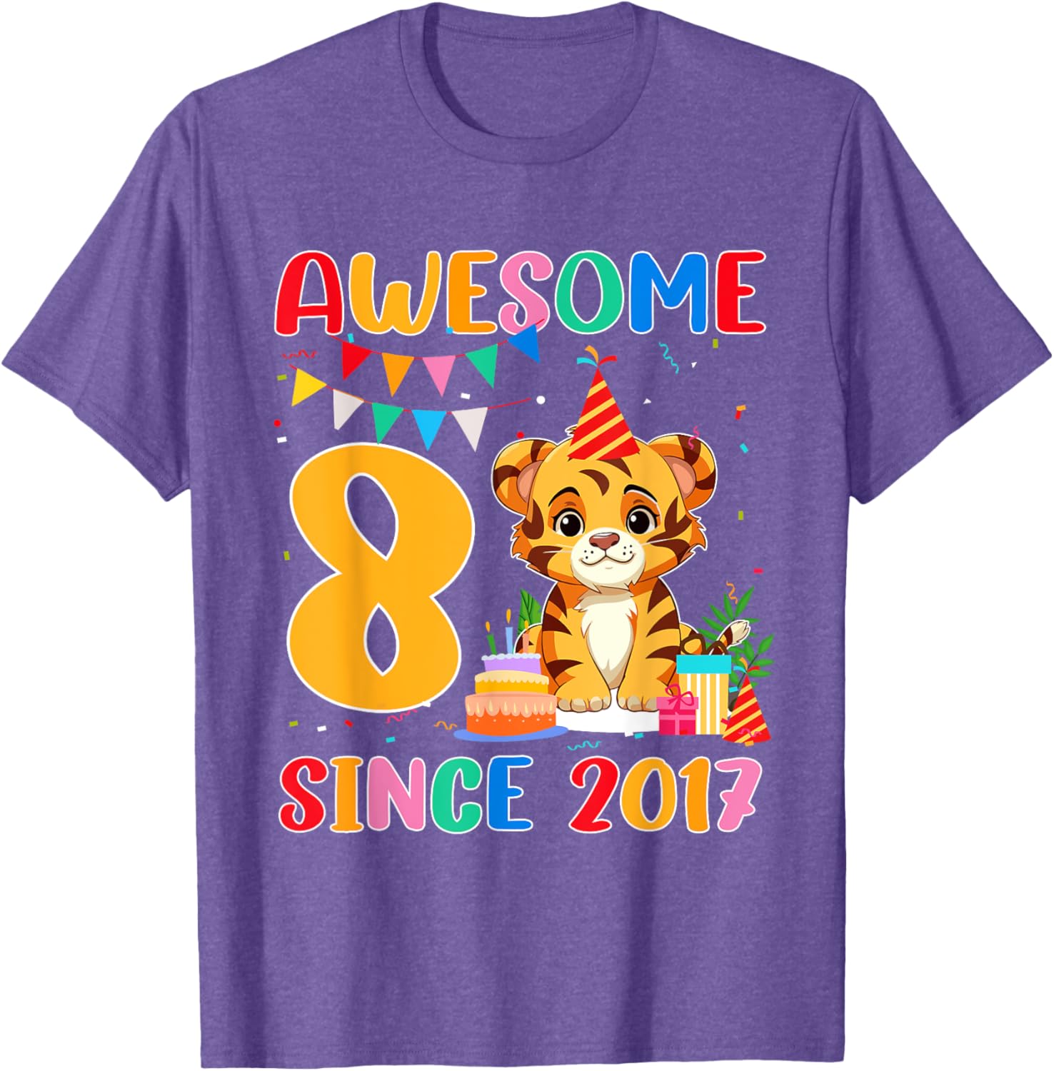 Cool 8 Year Old Birthday Tiger Lover T-Shirt Gift for Kids Since 2017 - 3