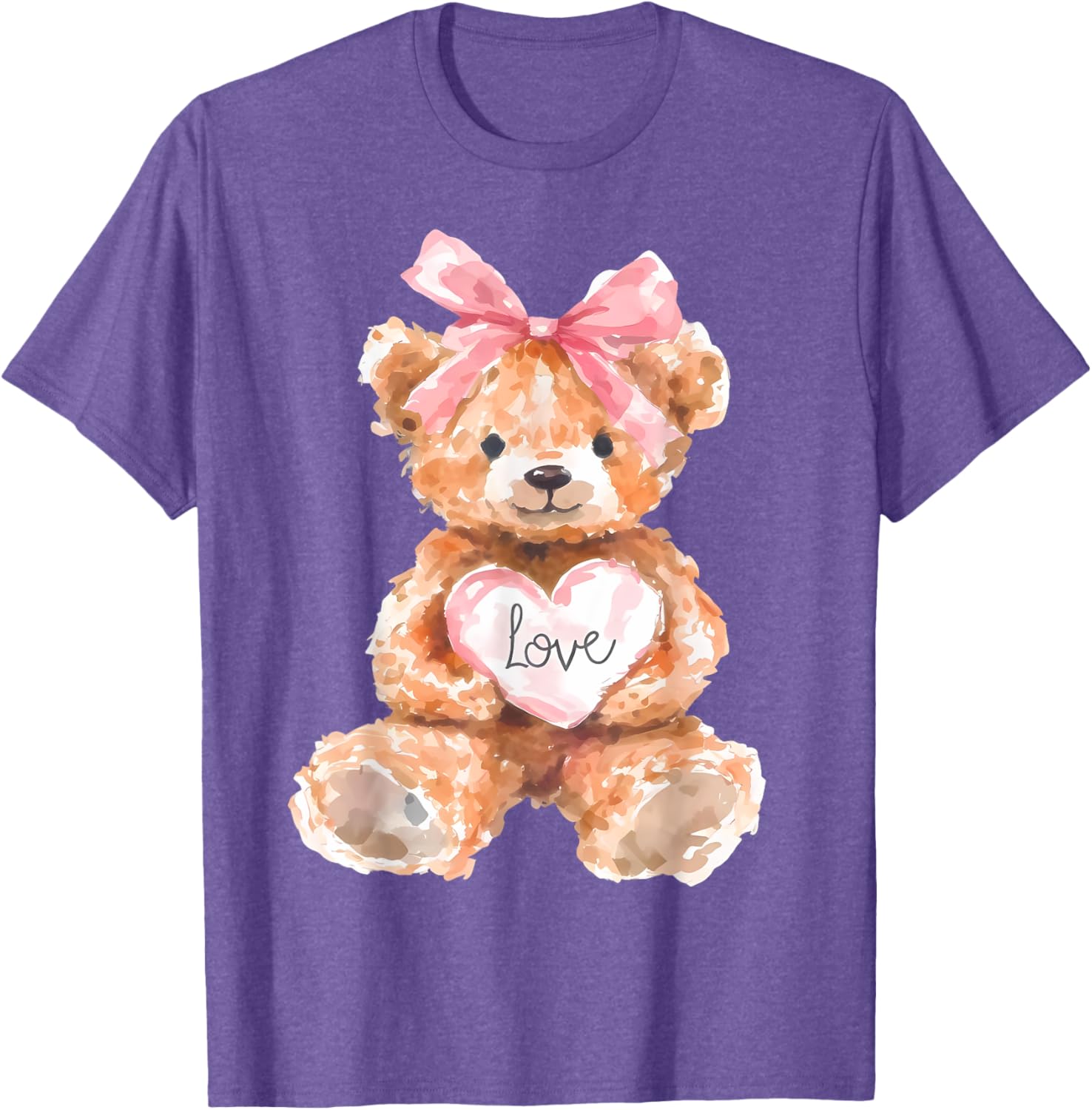 Watercolor Bear with Pink Bow Cute Valentine T-Shirt for Women and Girls - 24