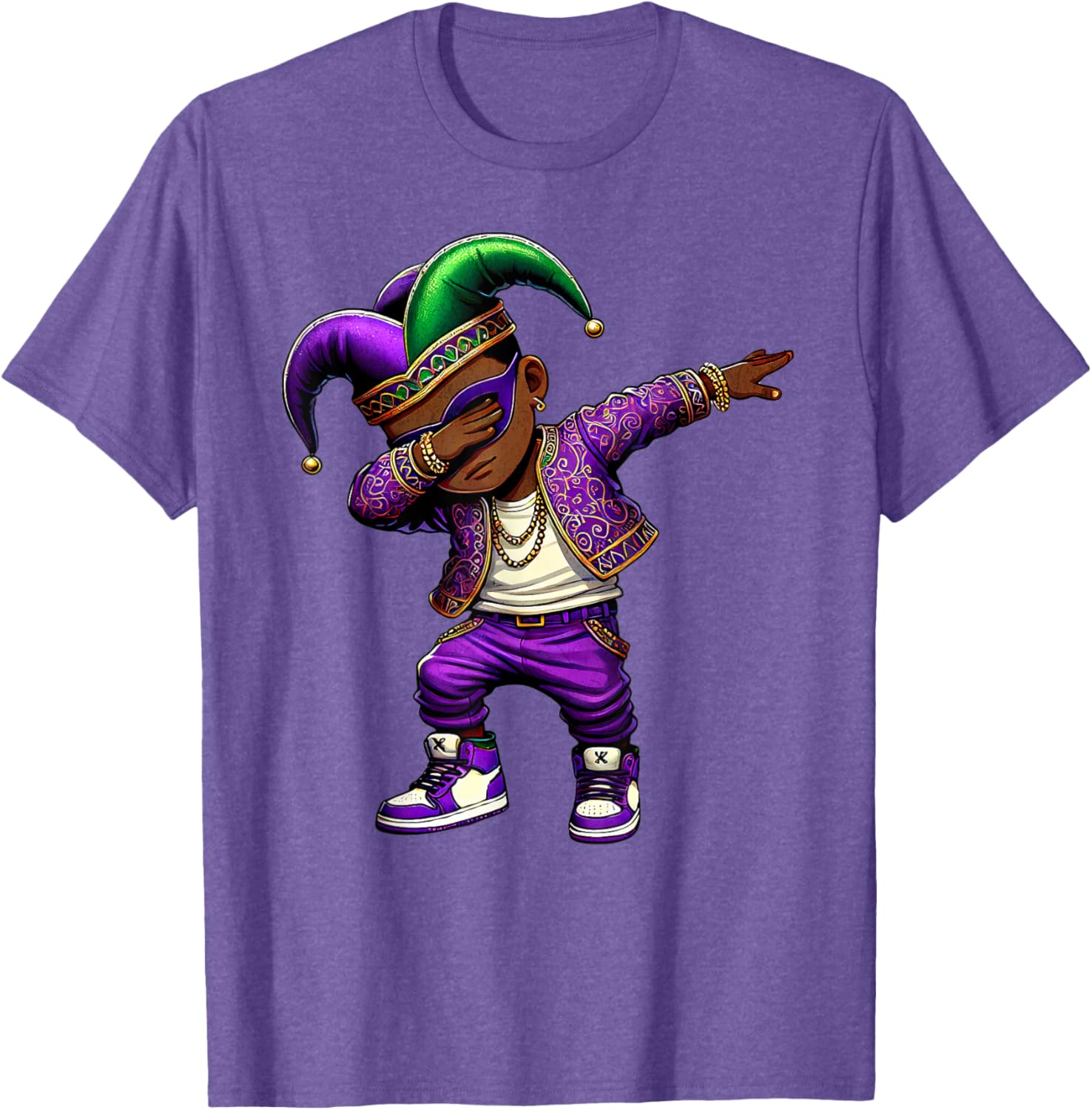 Funny Mardi Gras Jester Hat T-Shirt for Black Kids - Dabbing Boy Design - 22