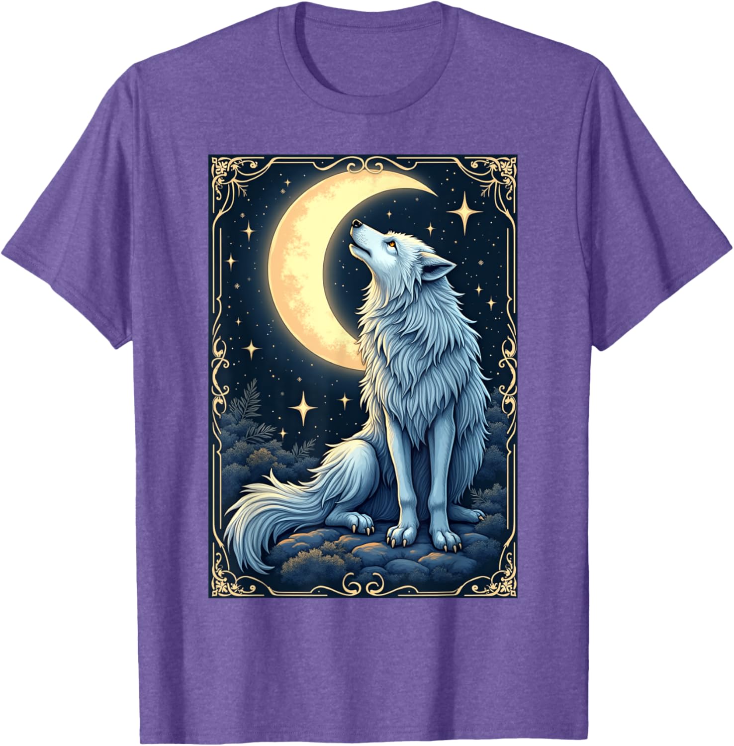Mystical Wolf Under Moonlight T-Shirt for Celestial Art Lovers - 10