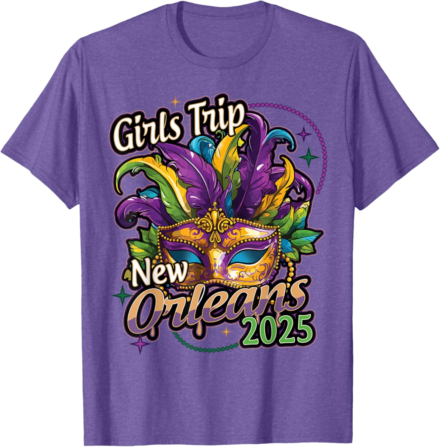 Girls Trip New Orleans 2025 Mardi Gras Mask Beads T-Shirt for Women - 13