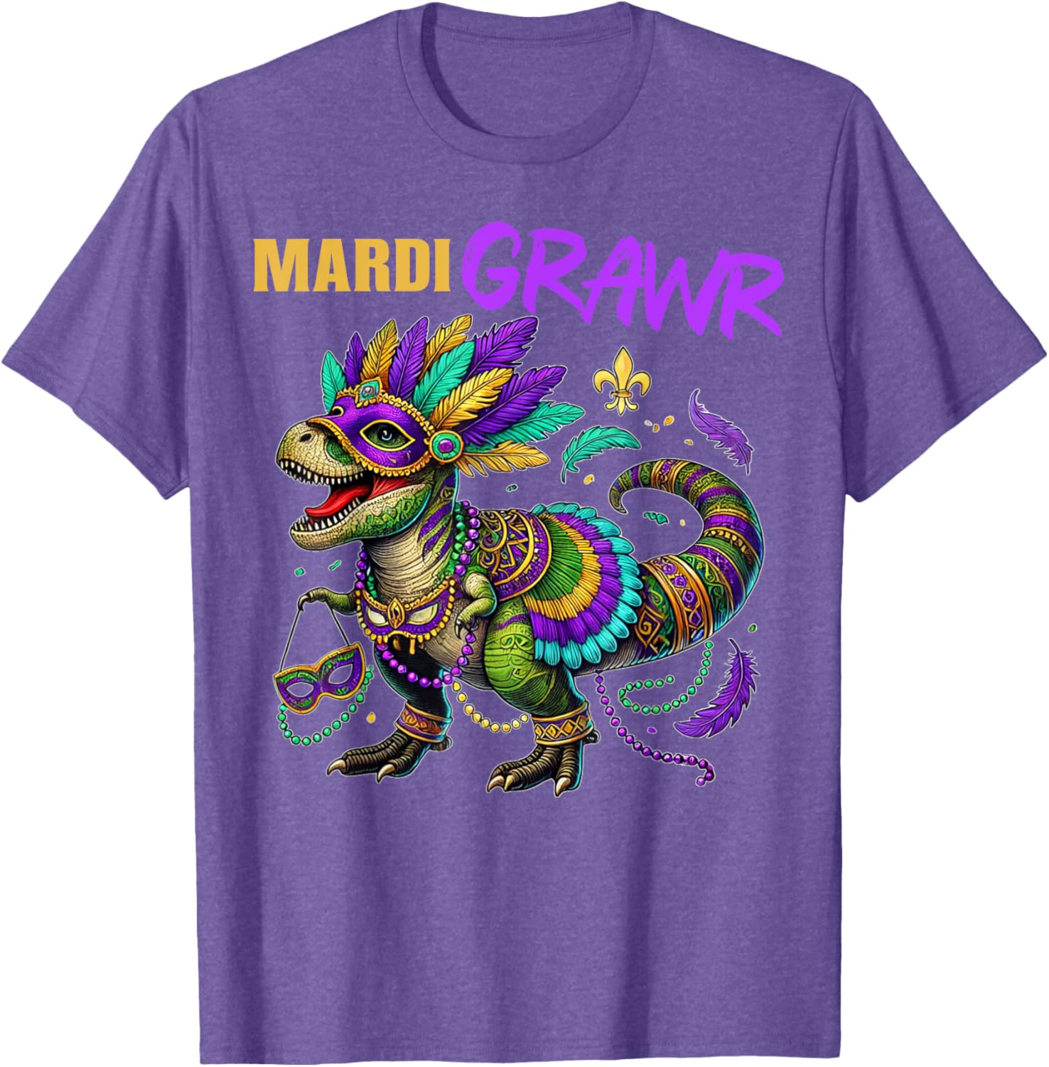 Funny T Rex Dinosaur Mardi Gras Party T-Shirt for Dino Lovers - 20
