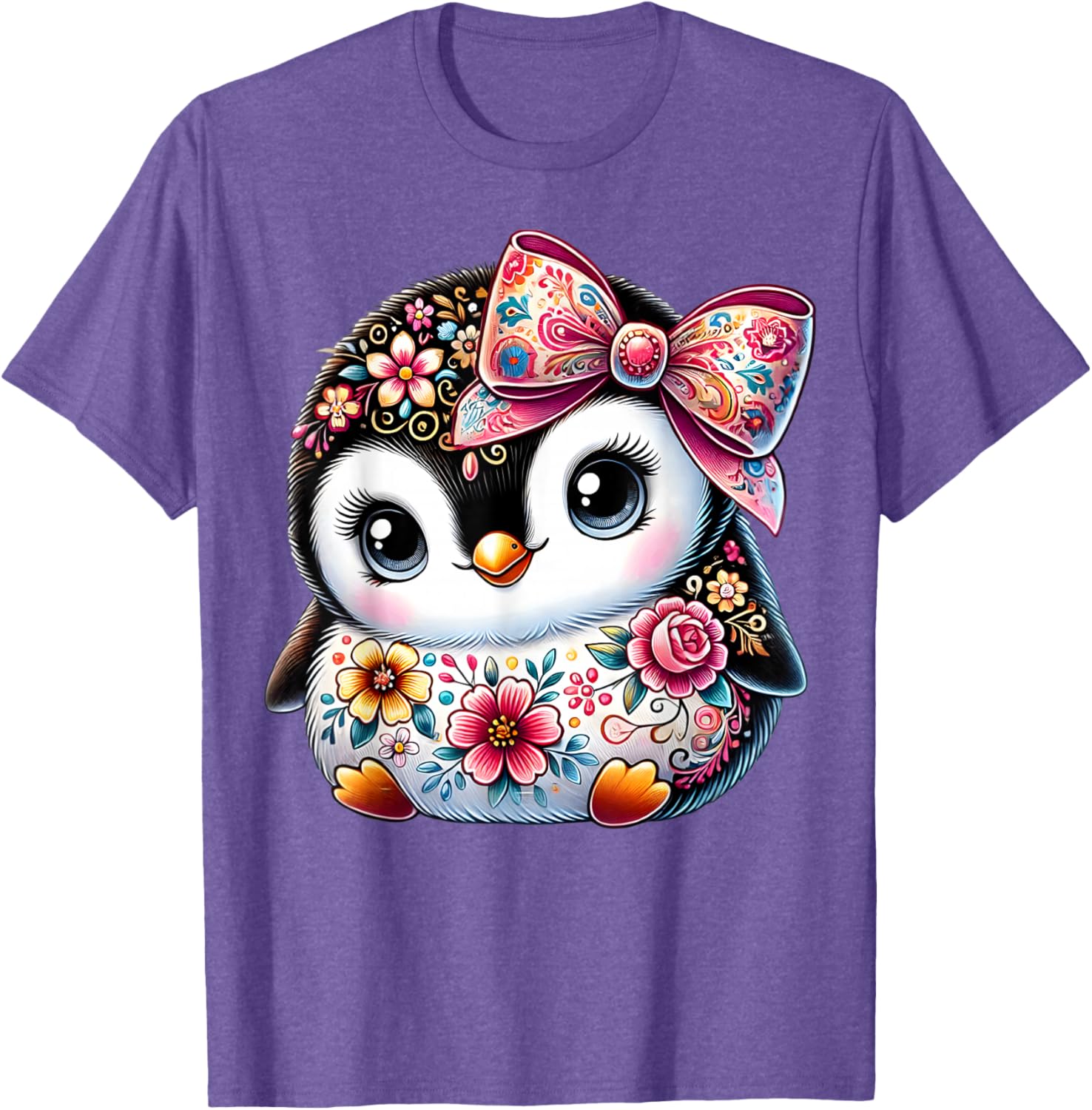 Cute Penguin Lover Floral Graphic T-Shirt for Girls and Women - 4