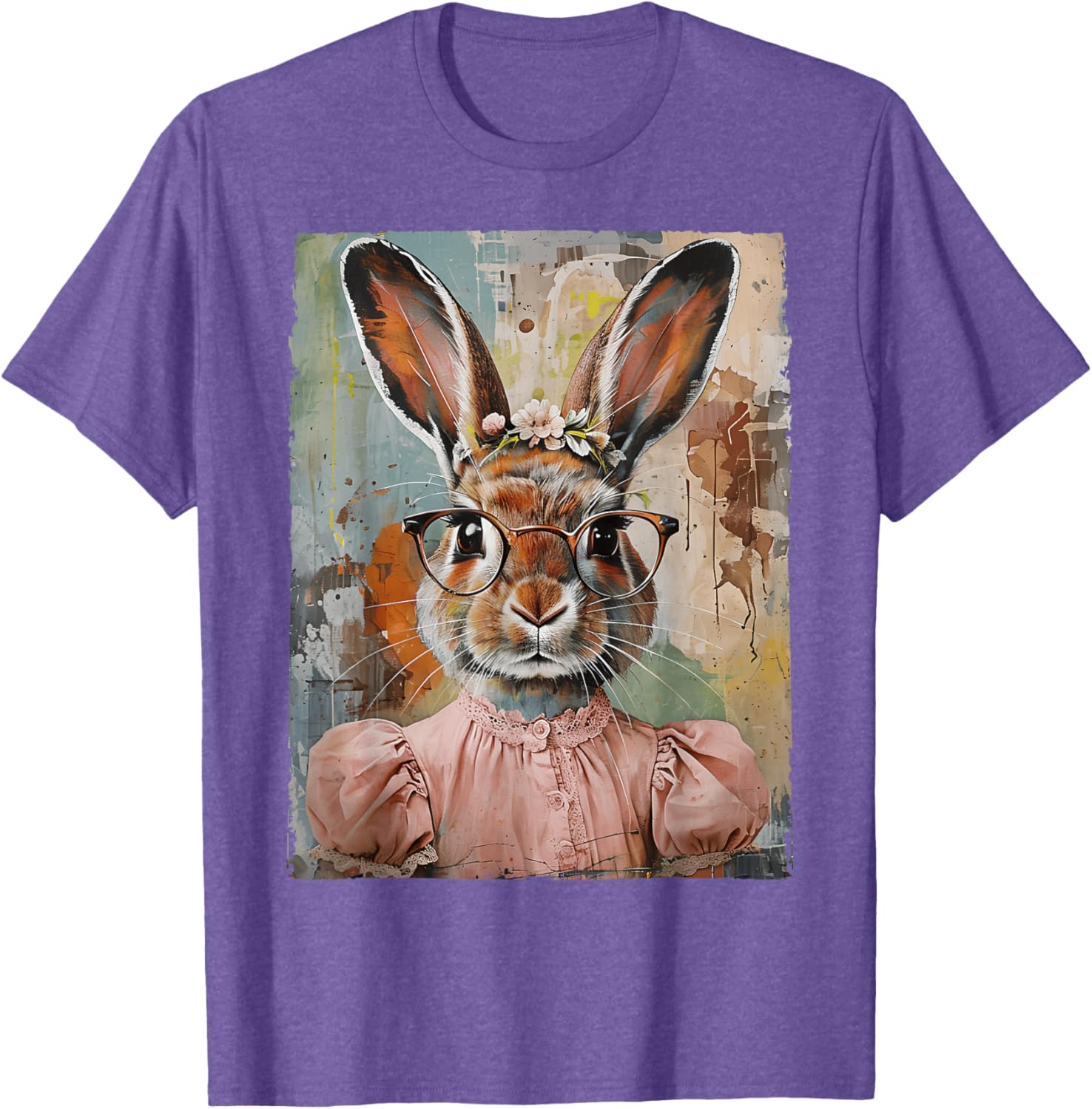 Happy Easter Bunny Rabbit Flower Graphic T-Shirt for Women and Girls - 1