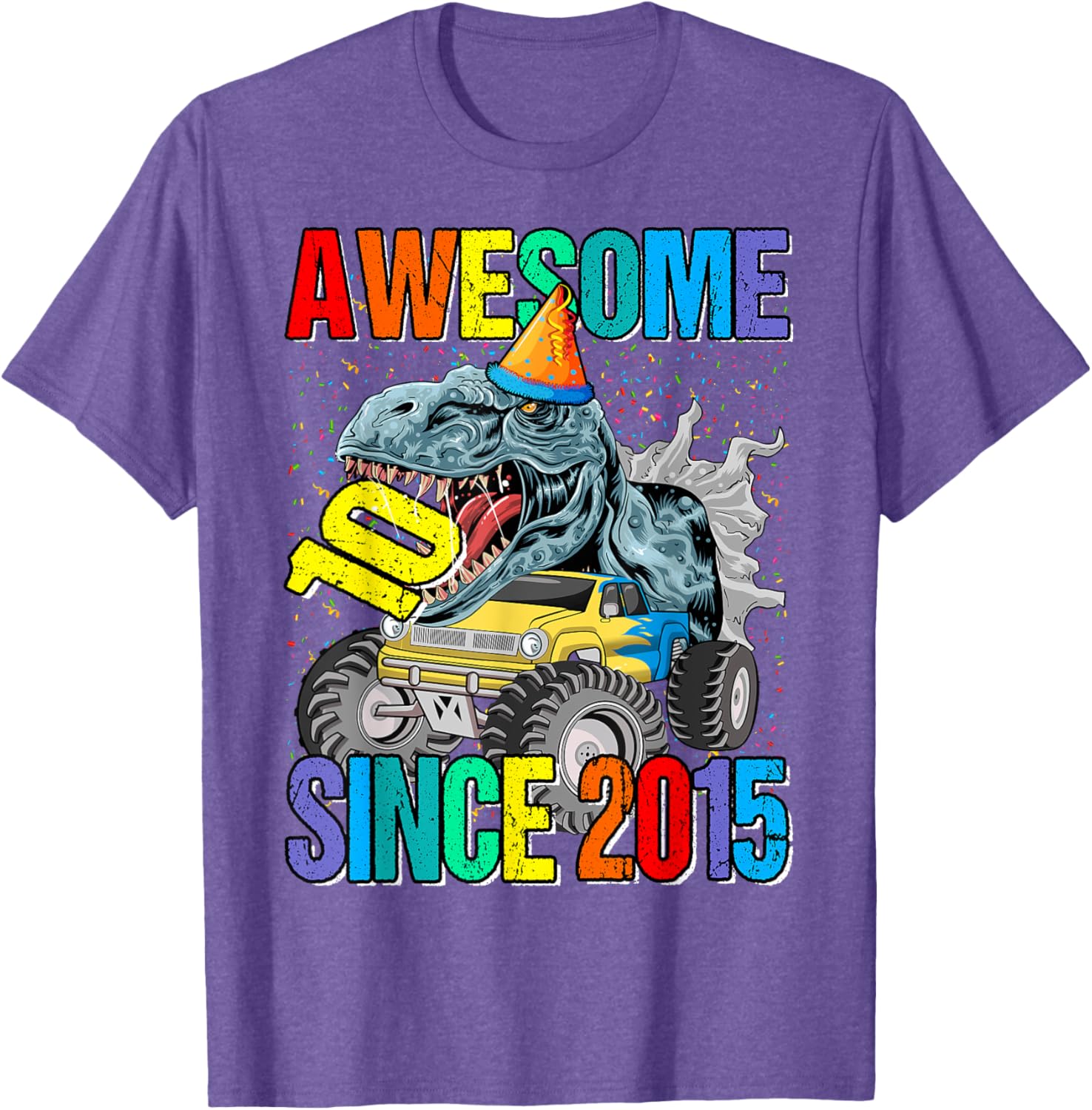 Cool Dinosaur Monster Truck T-Shirt for 10th Birthday Celebration - 1