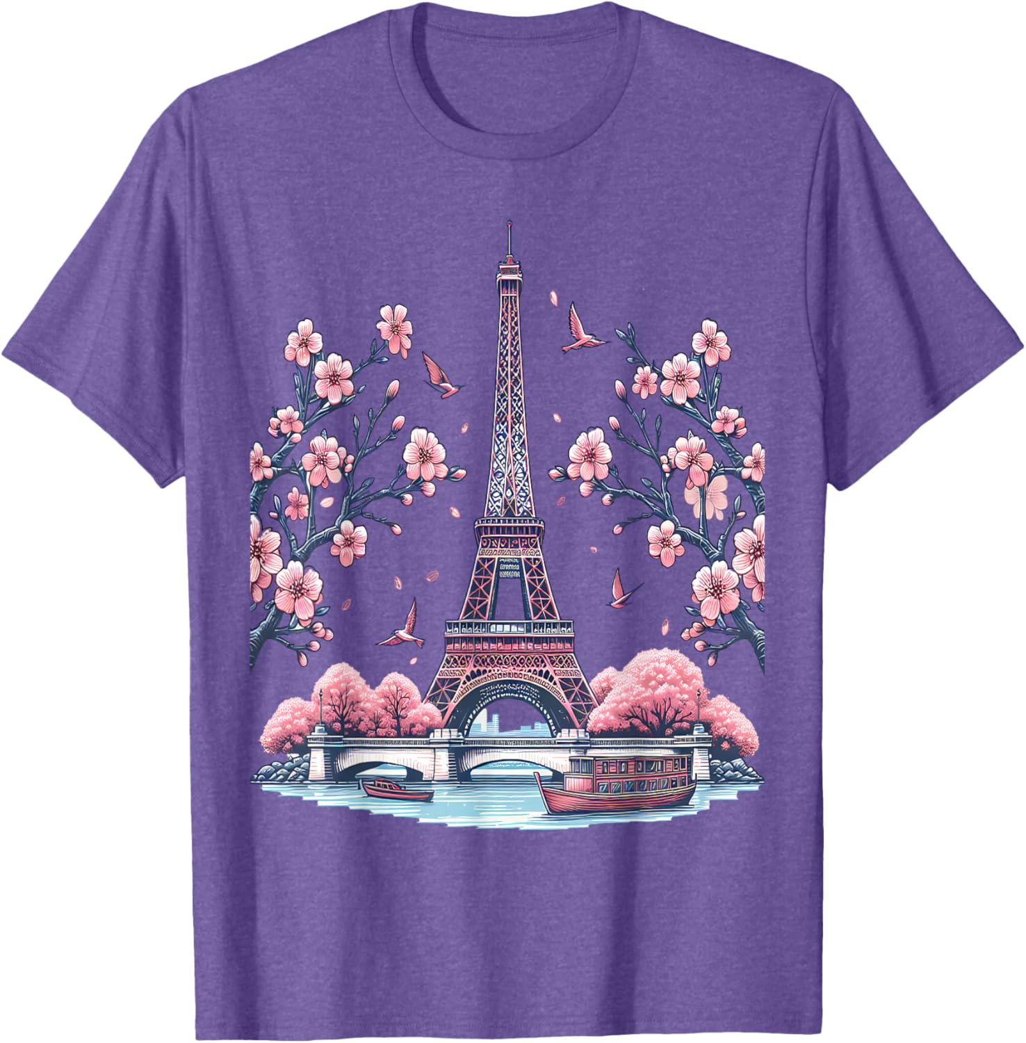 Parisian Souvenir Eiffel Tower Cherry Blossom T-Shirt for Travelers - 16