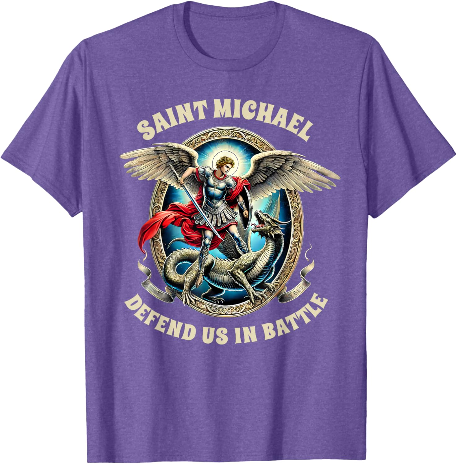 St. Michael Catholic Faith T-Shirt Pray For Us Defend Us In Battle - 4