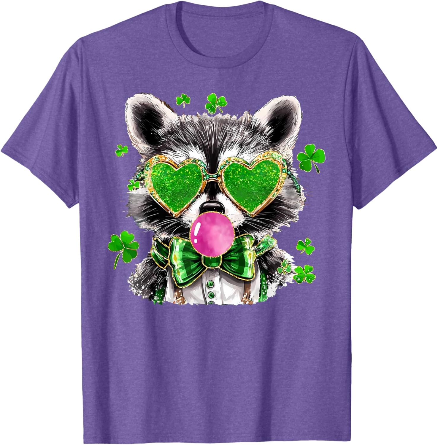 Lucky Racoon Blowing Gum Funny Shamrock St Patrick's Day T-Shirt - 16