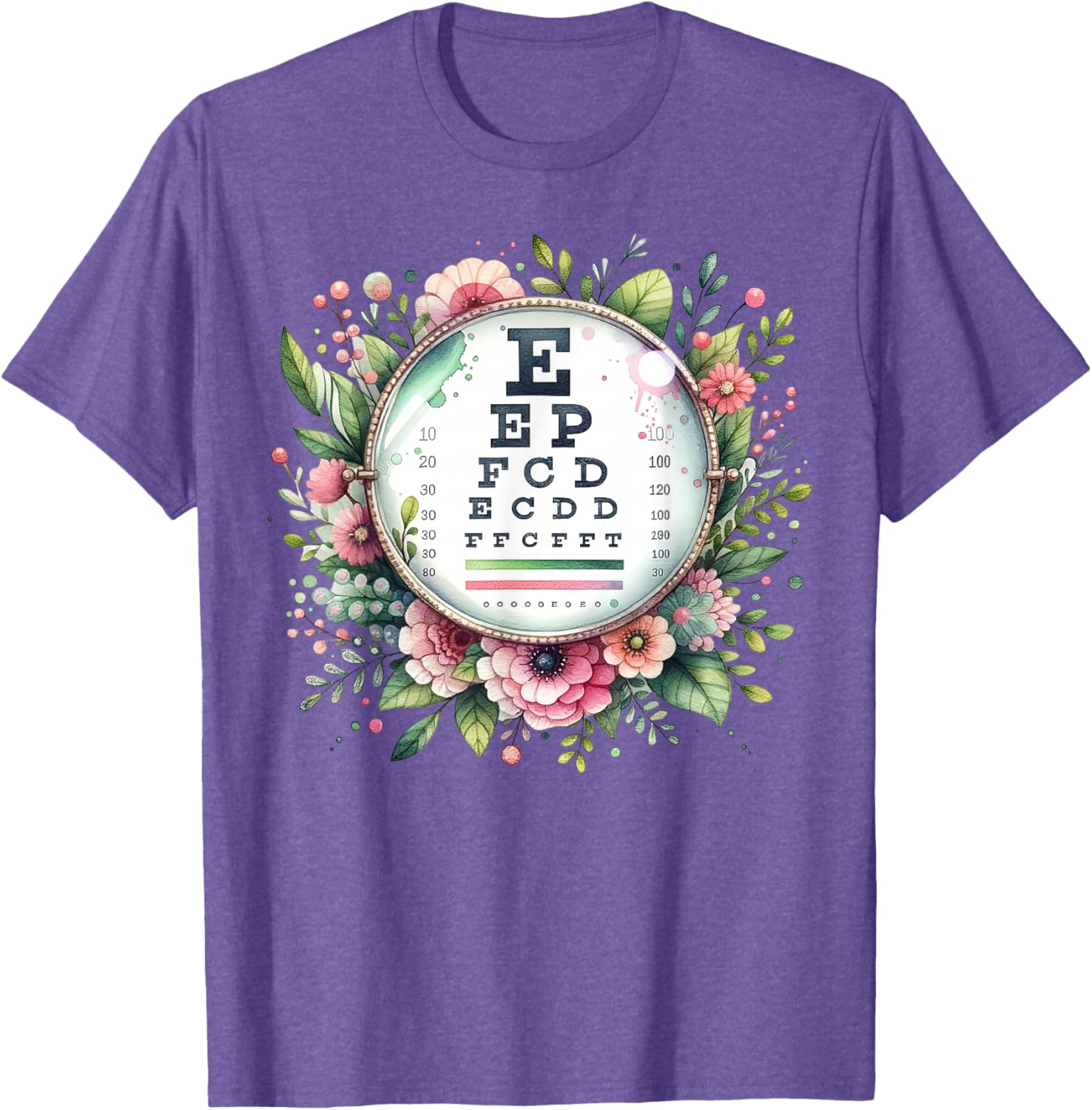 Floral Eye Chart T-Shirt for Optometrists and Eye Care Professionals - 17