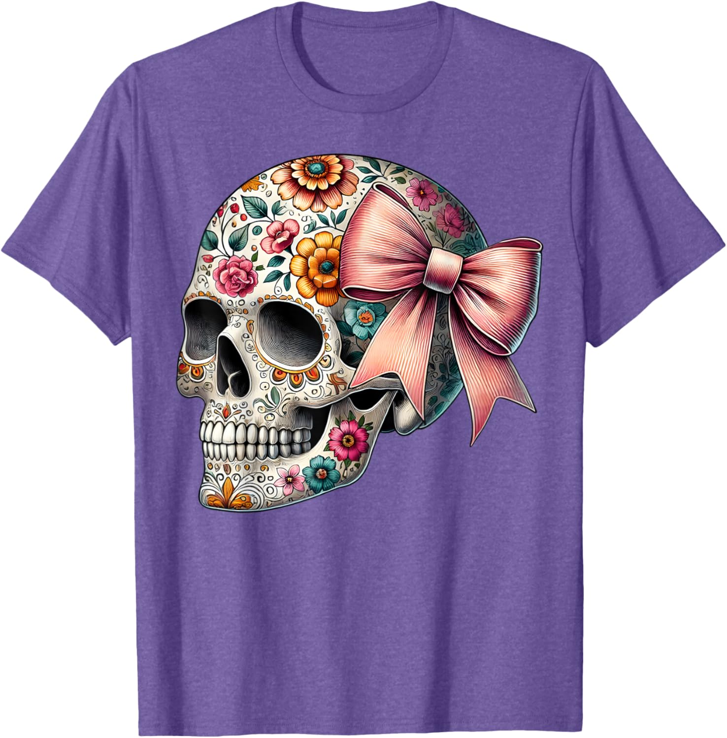Floral Sugar Skull T-Shirt for Girls and Women - Stylish Flower Design - 18