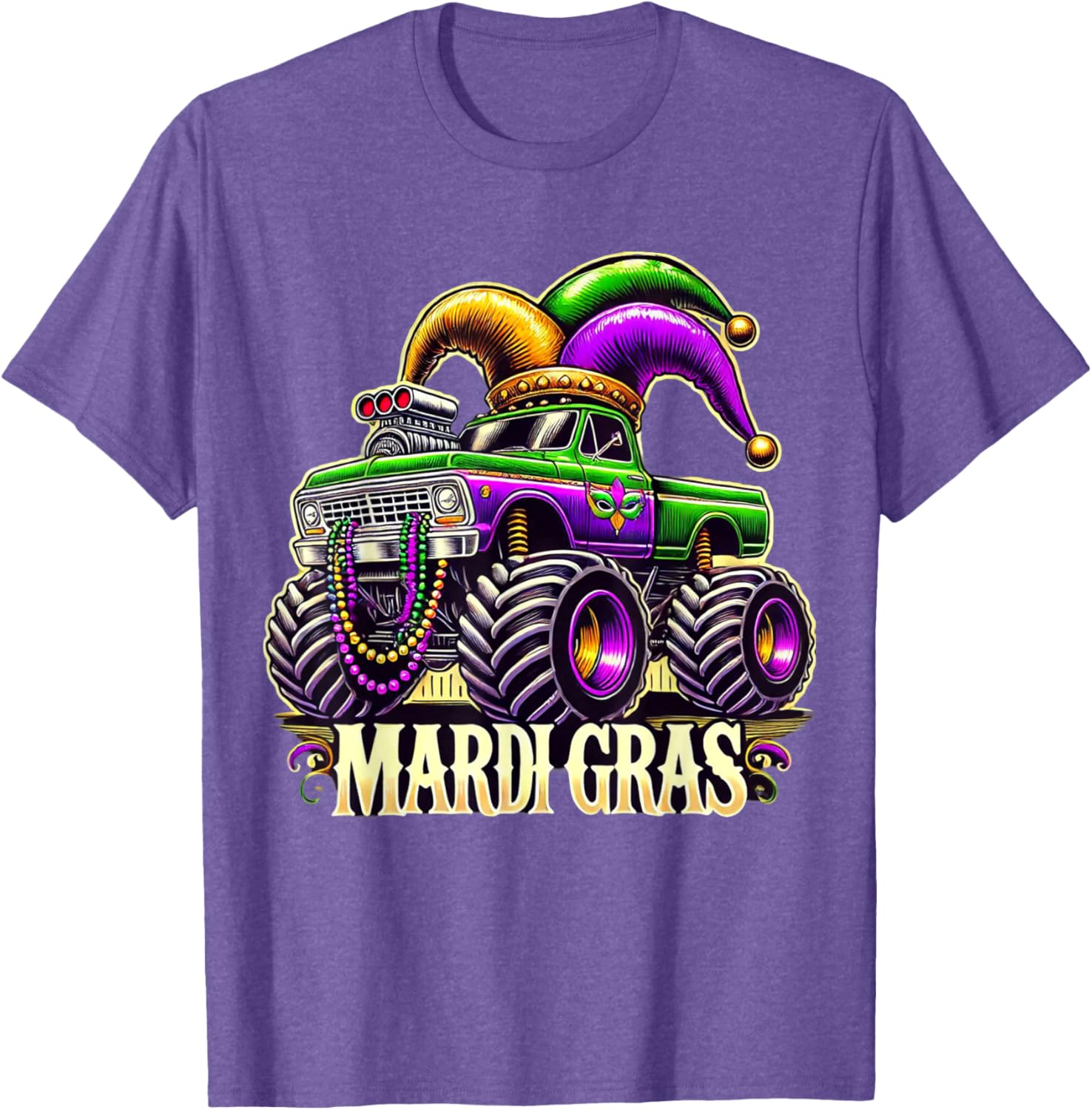 Mardi Gras Jester Carnival Monster Truck T-Shirt for Girls Kids - 1