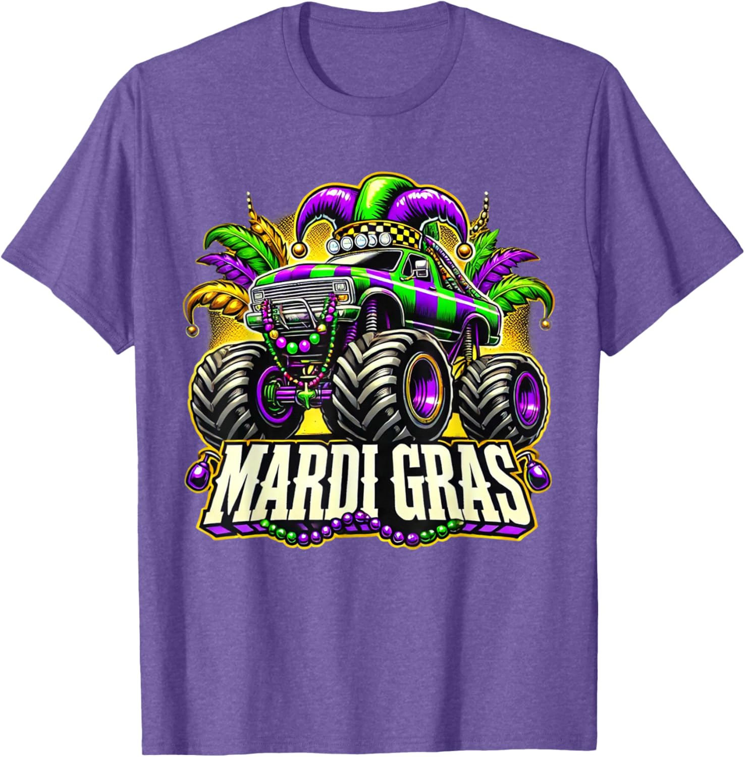 Mardi Gras Jester Monster Truck T-Shirt for Kids Fun Carnival Style - 2