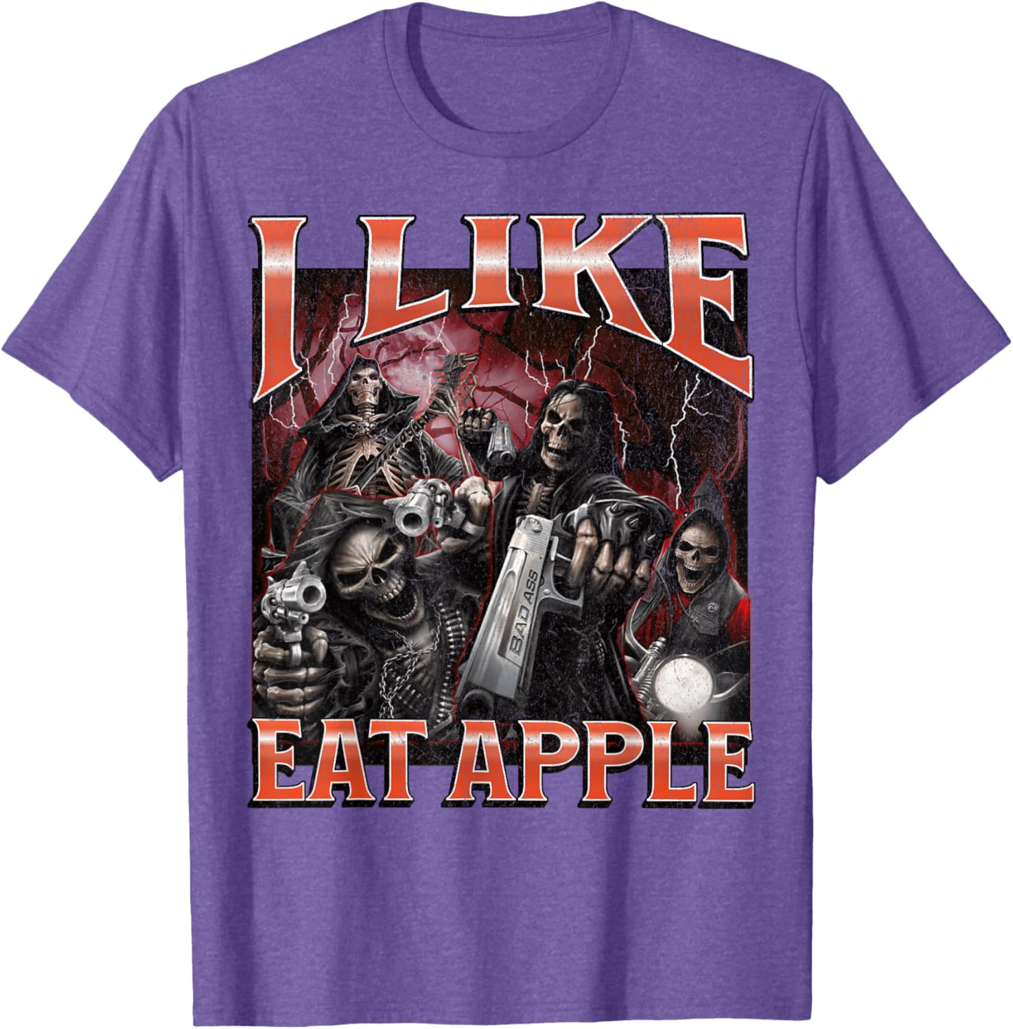 Funny I Like Eat Apple Skeleton Meme Graphic T-Shirt for Casual Wear - 5