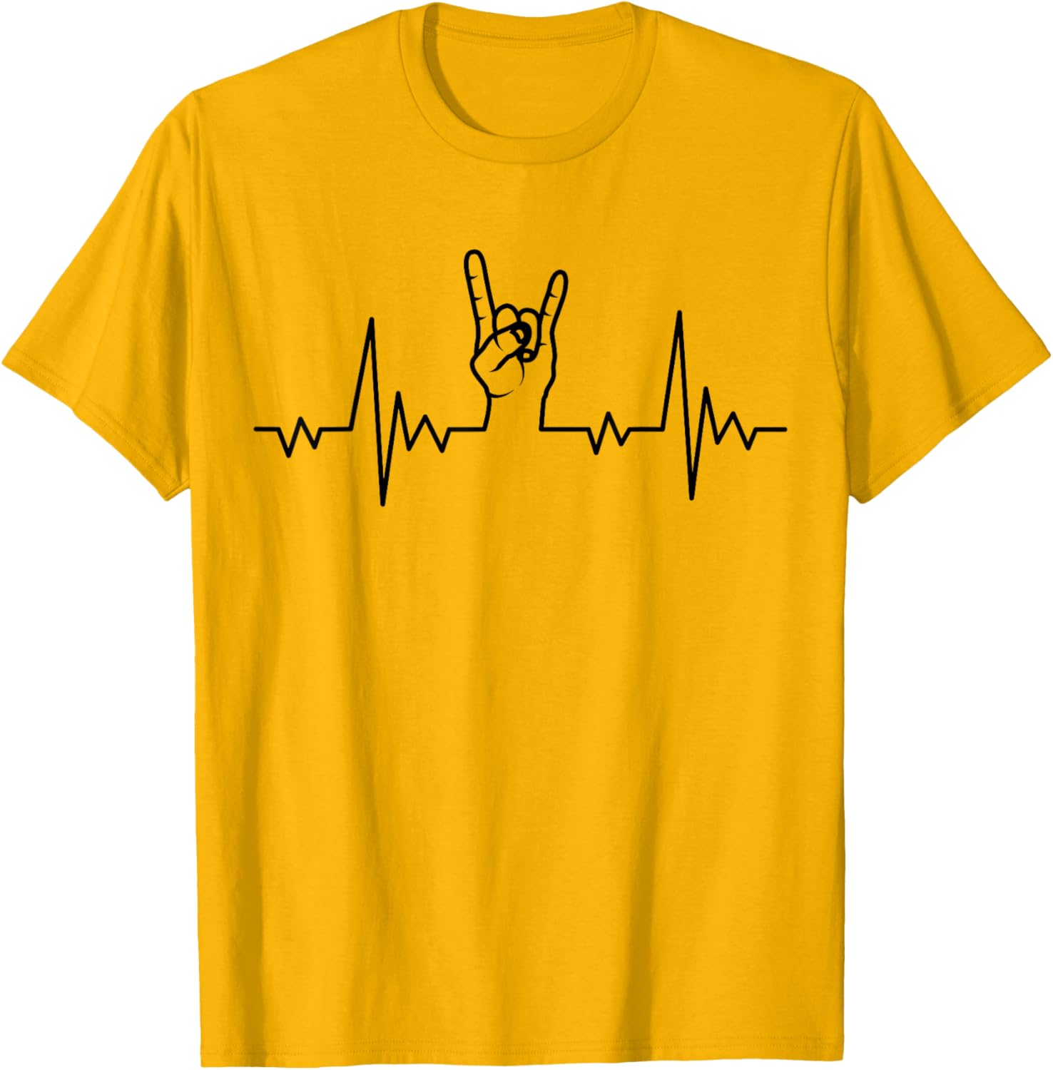Heavy Metal Heartbeat Rock Band T-Shirt with Hand Horns Design - 3