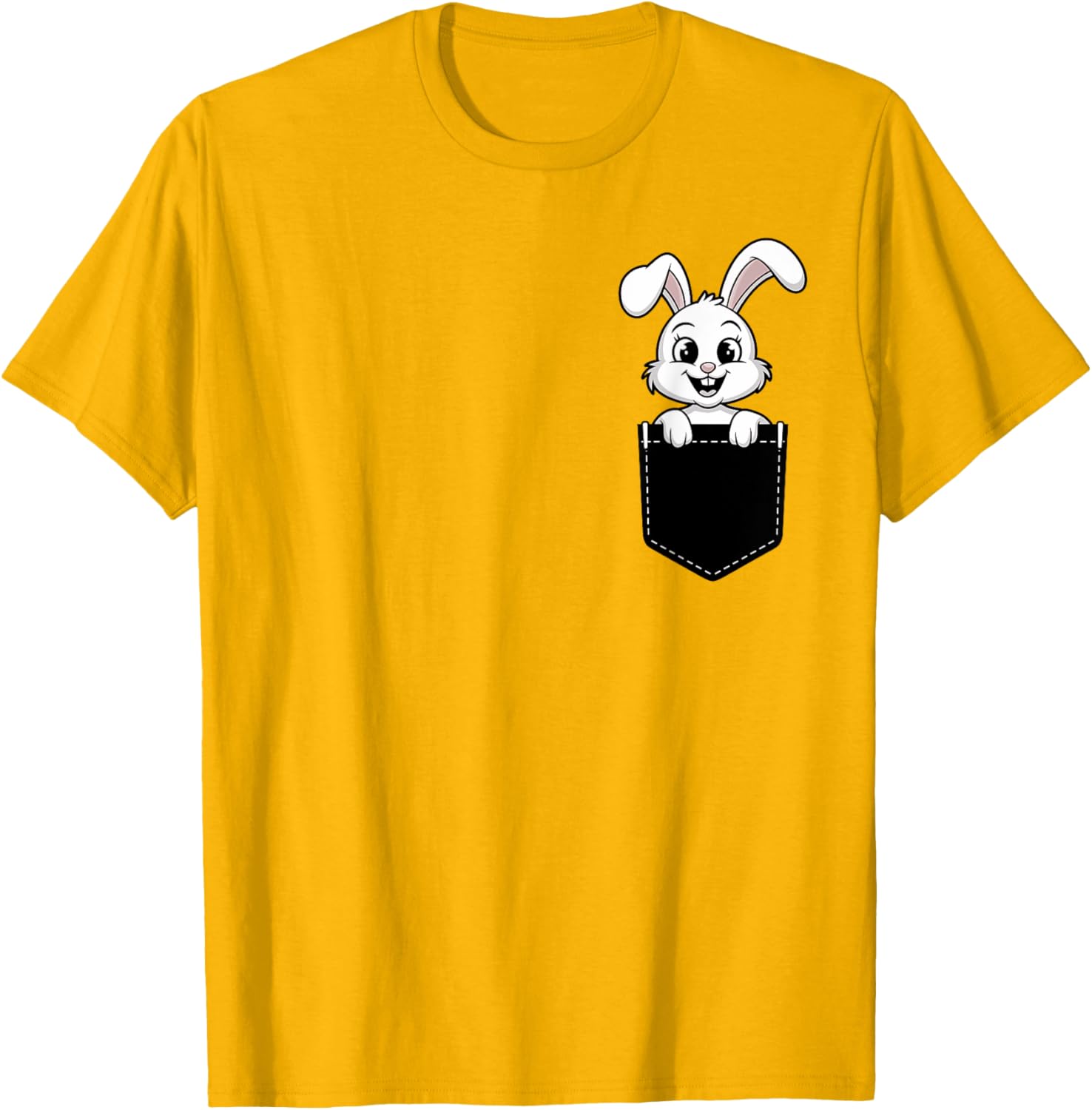 Cute Funny Rabbit in Pocket T-Shirt for Men and Women - Animal Lovers Design - 15