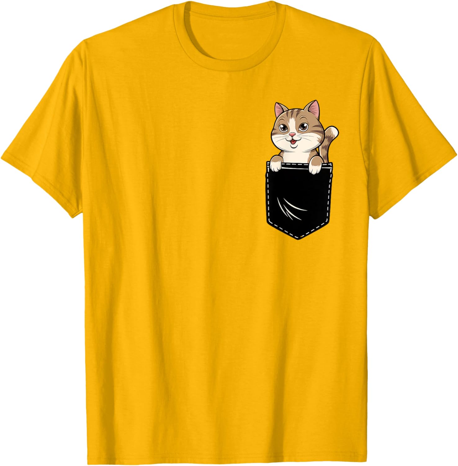 Cute Funny Cat Pocket T-Shirt for Men and Women - Adorable Animal Design - 15