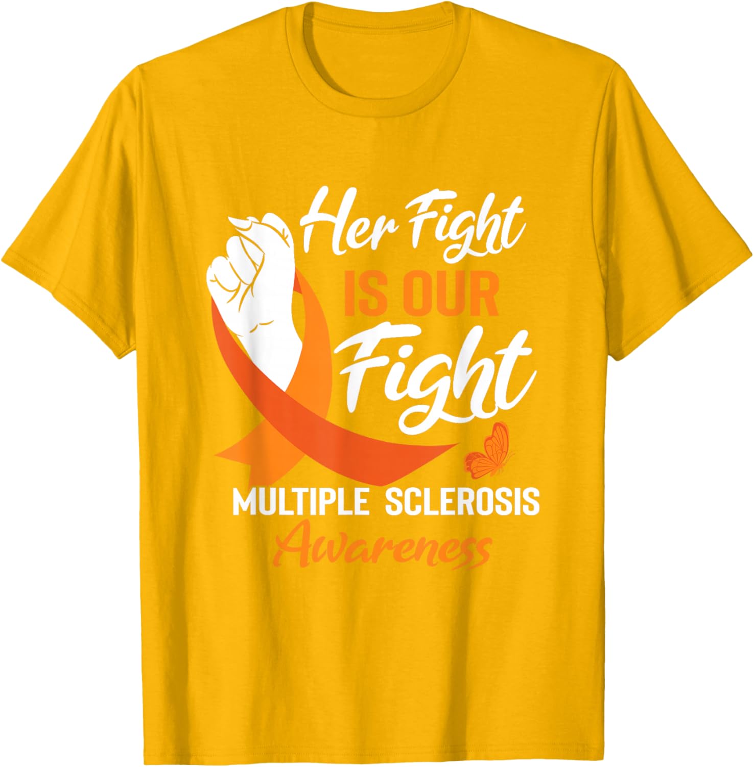 MS Multiple Sclerosis Awareness Orange Ribbon T-Shirt for Supporters - 24