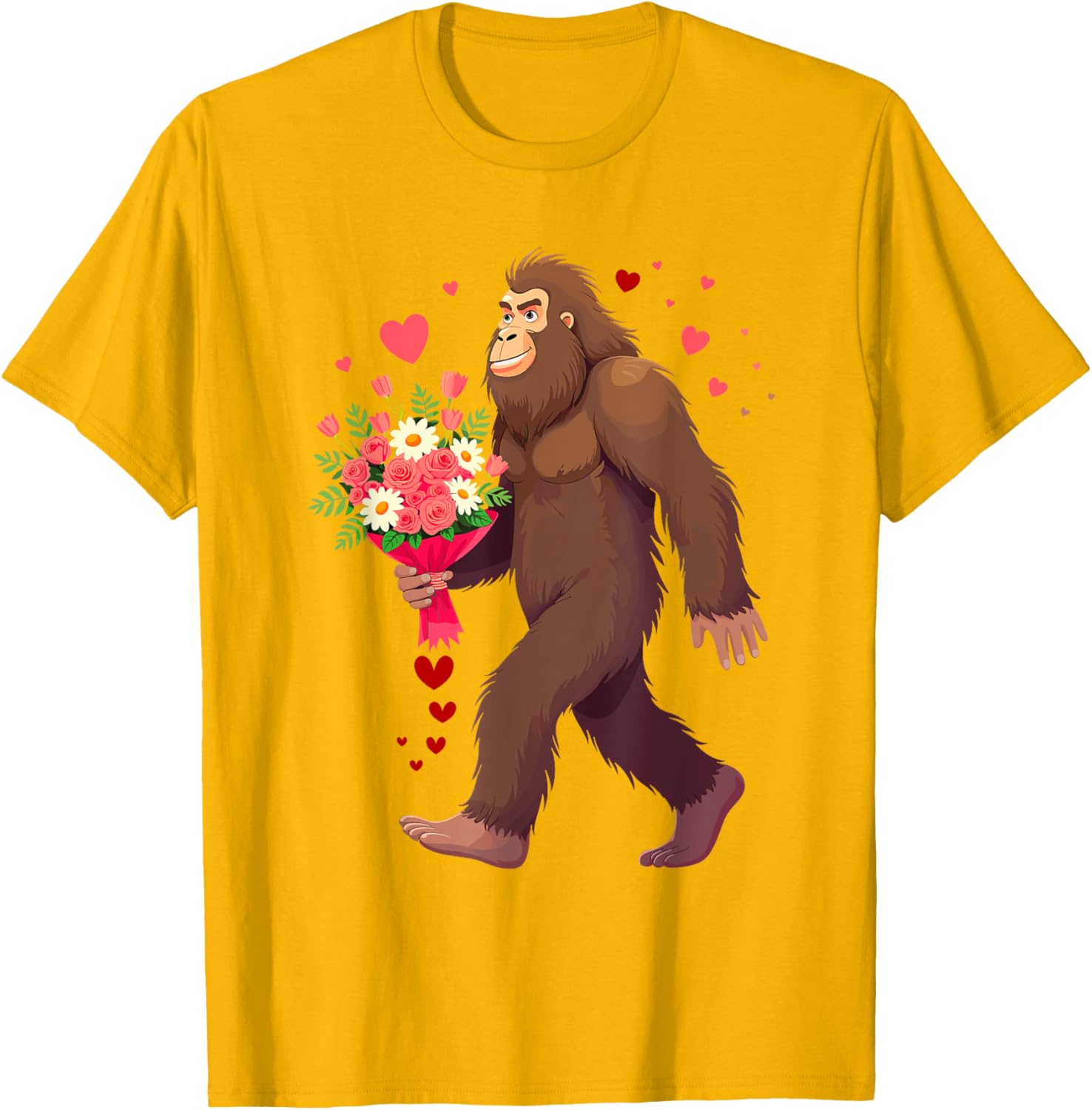 Bigfoot Heart Bouquet T-Shirt for Sasquatch Lovers on Valentine's Day - 3