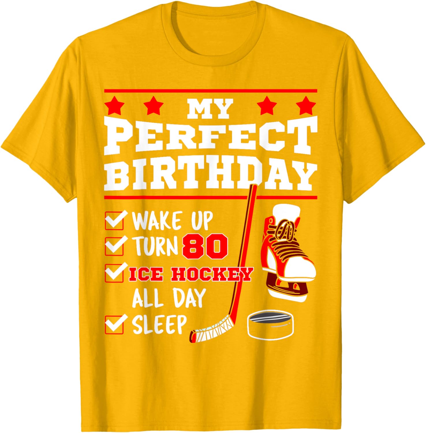 Ice Hockey 80th Birthday Party Puck T-Shirt for Sports Fans - 9