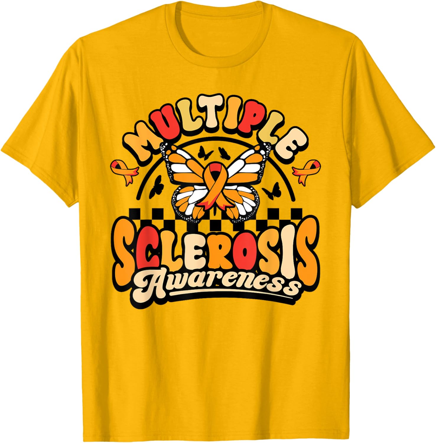 Multiple Sclerosis Awareness Butterfly Orange Ribbon T-Shirt for Support - 2