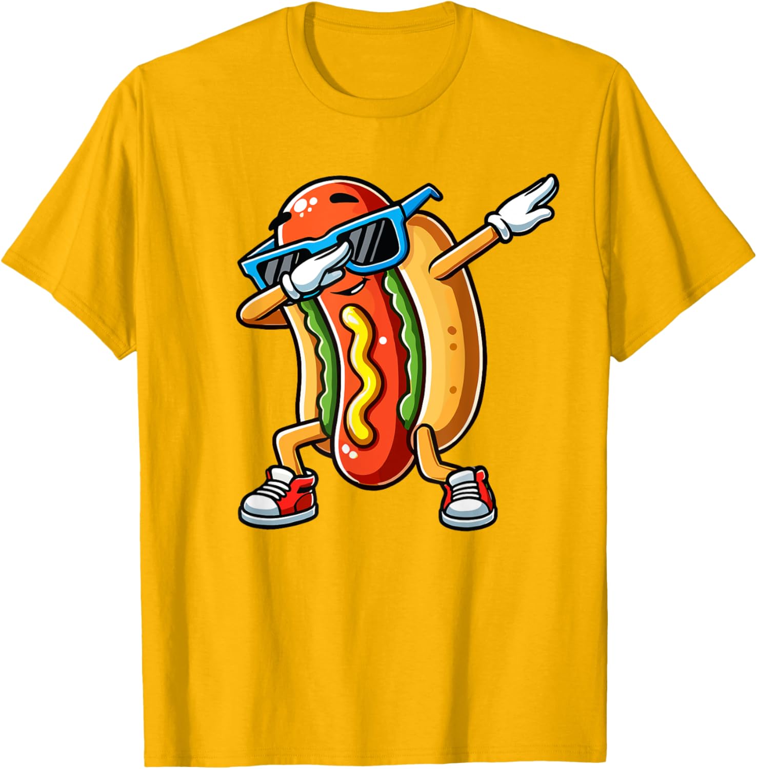 Funny Dabbing Hotdog Sunglasses T-Shirt for Kids Who Love Dogs and Hotdogs - 5