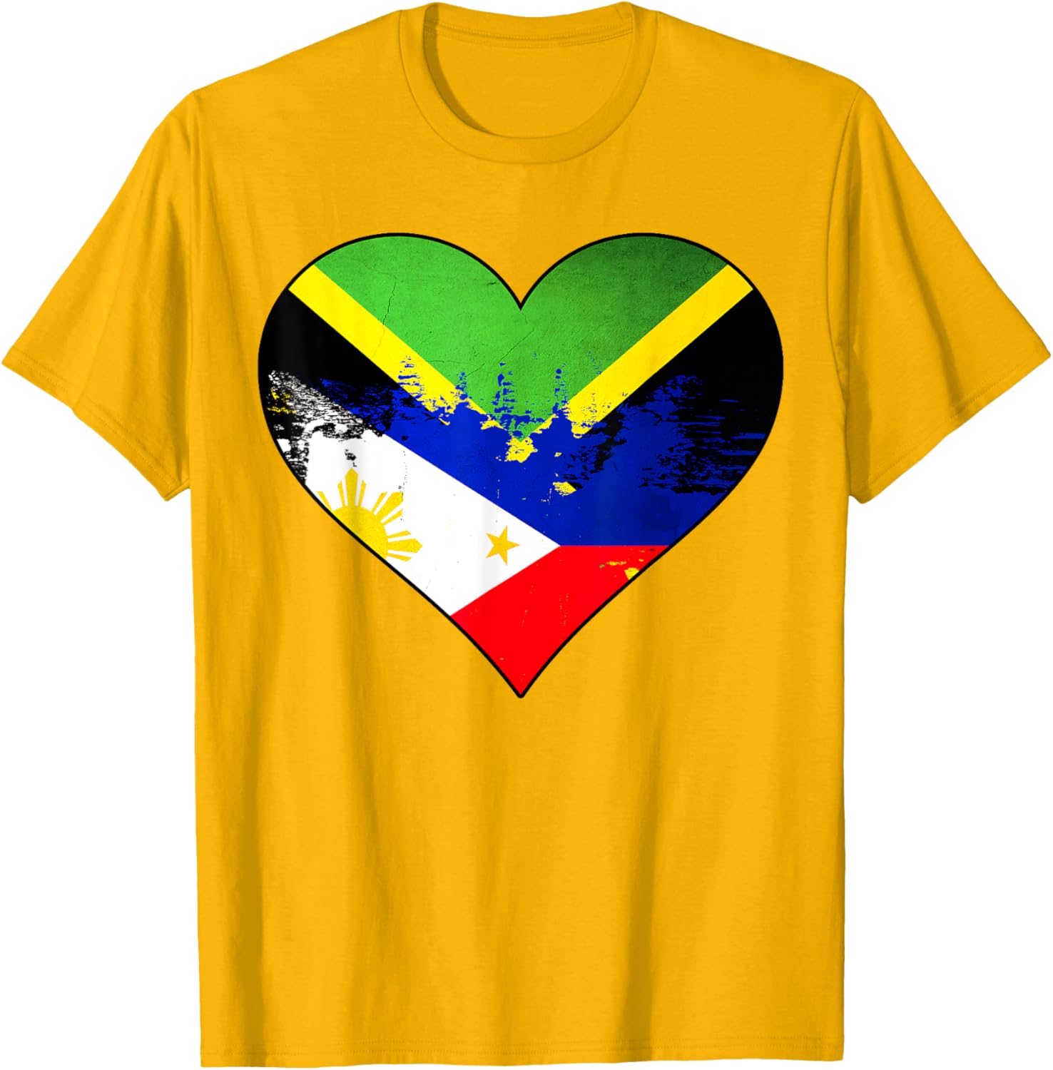 Jamaican Filipino Heritage Flag Heart T-Shirt for Proud Culture Lovers - 1