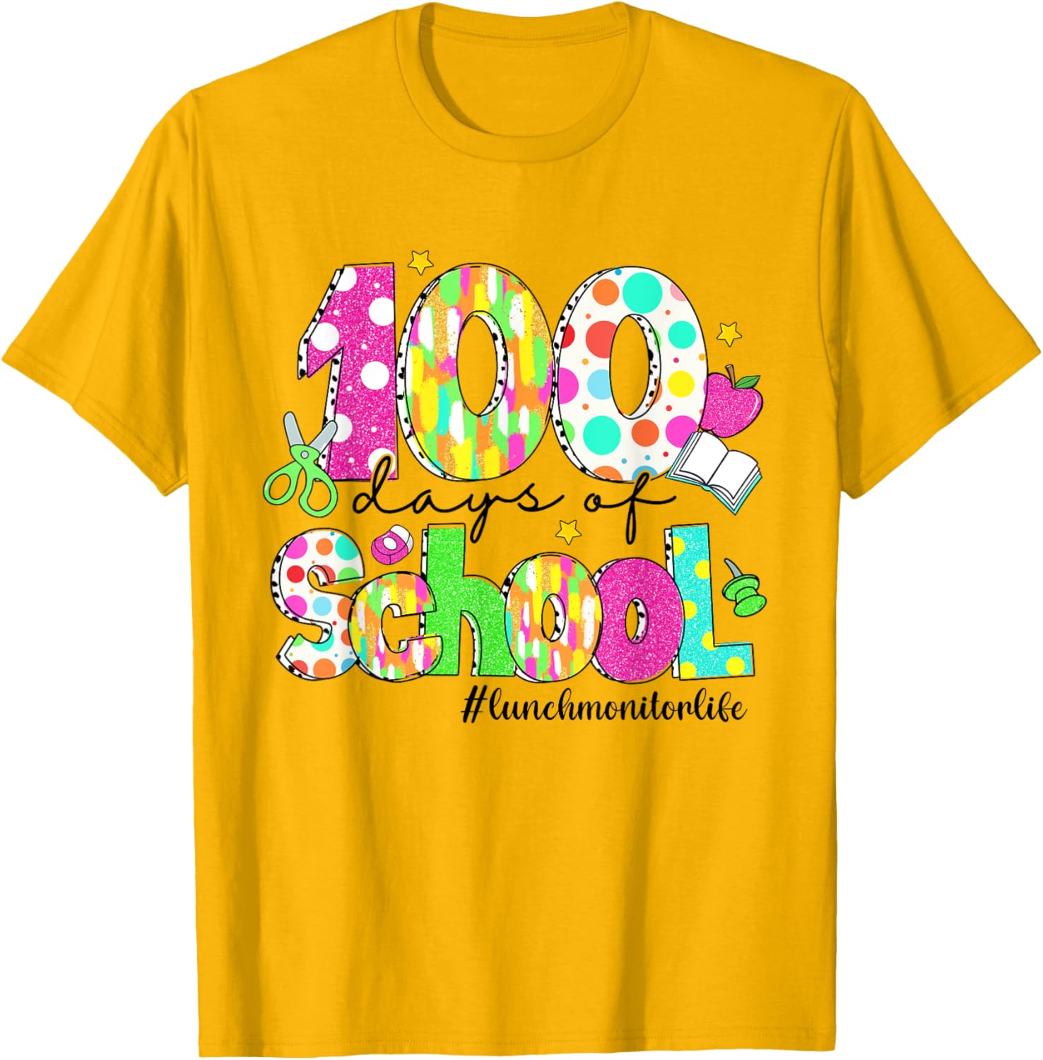 100 Days of School Brushstroke Lunch Monitor T-Shirt for Fun Learning - 10