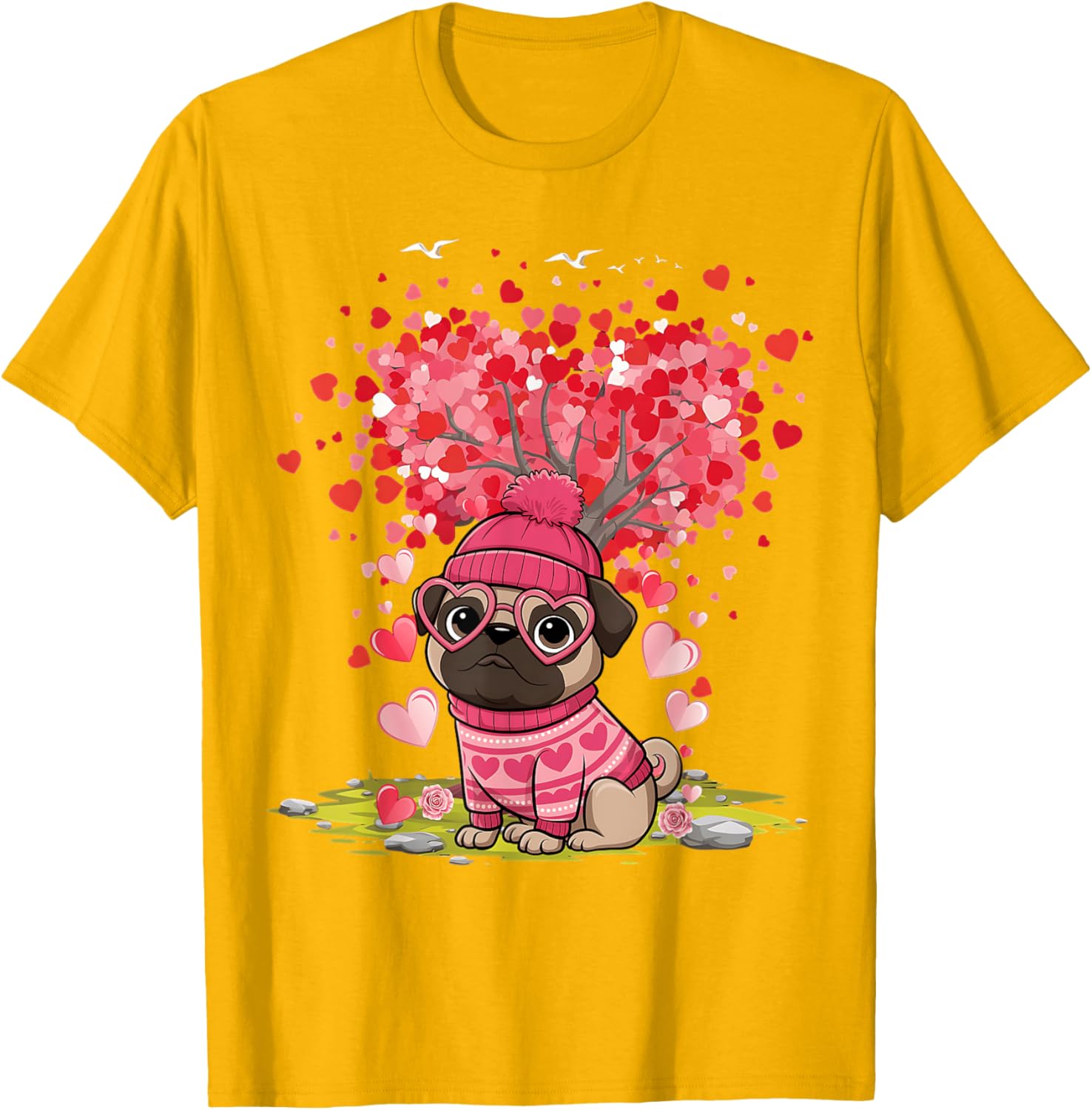 Pug Heart Tree Tee - Adorable Dog Lover Valentine's Day T-Shirt - 25