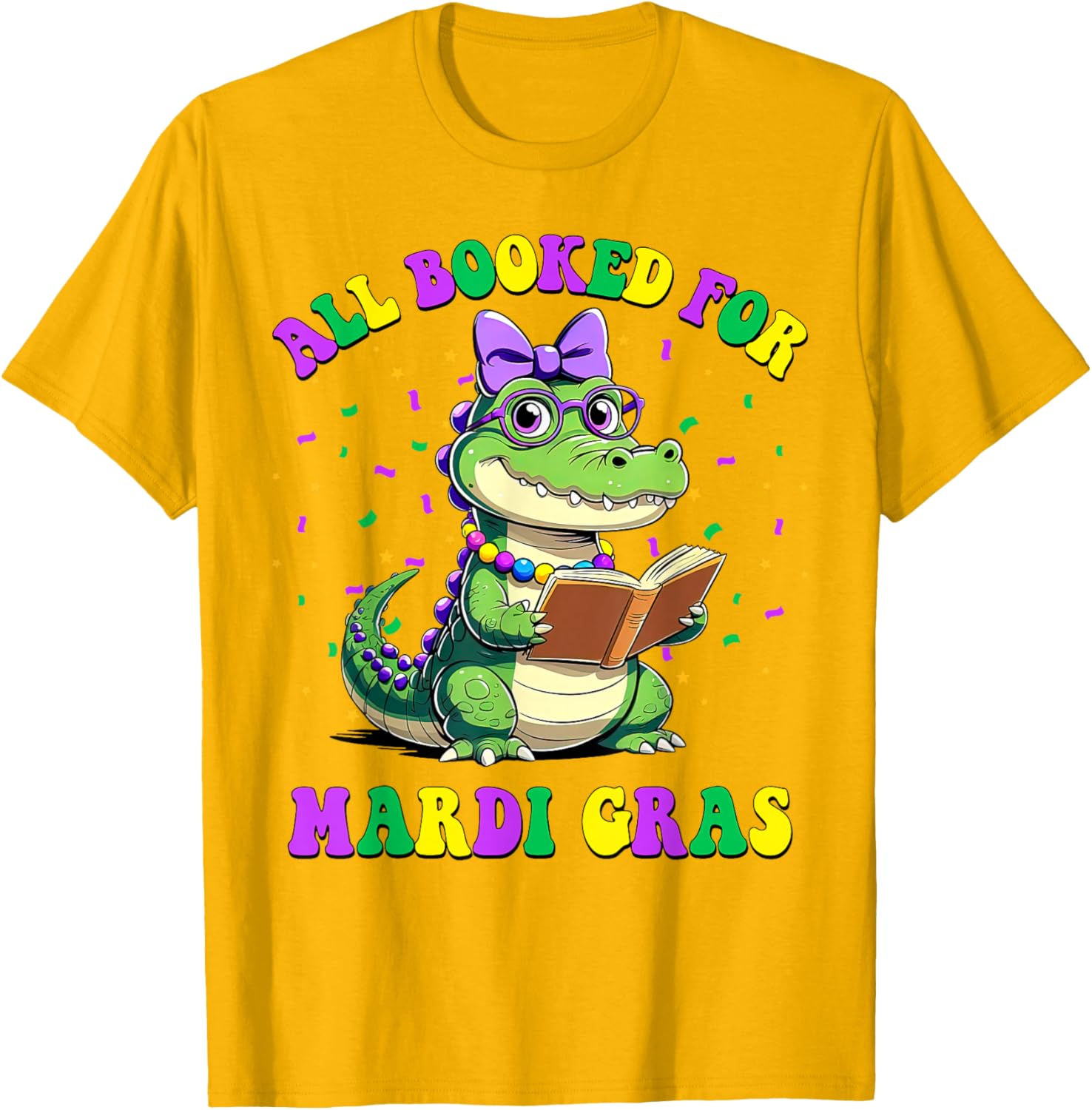 Mardi Gras Crocodile Teacher T-Shirt for Book Lovers and Readers - 12