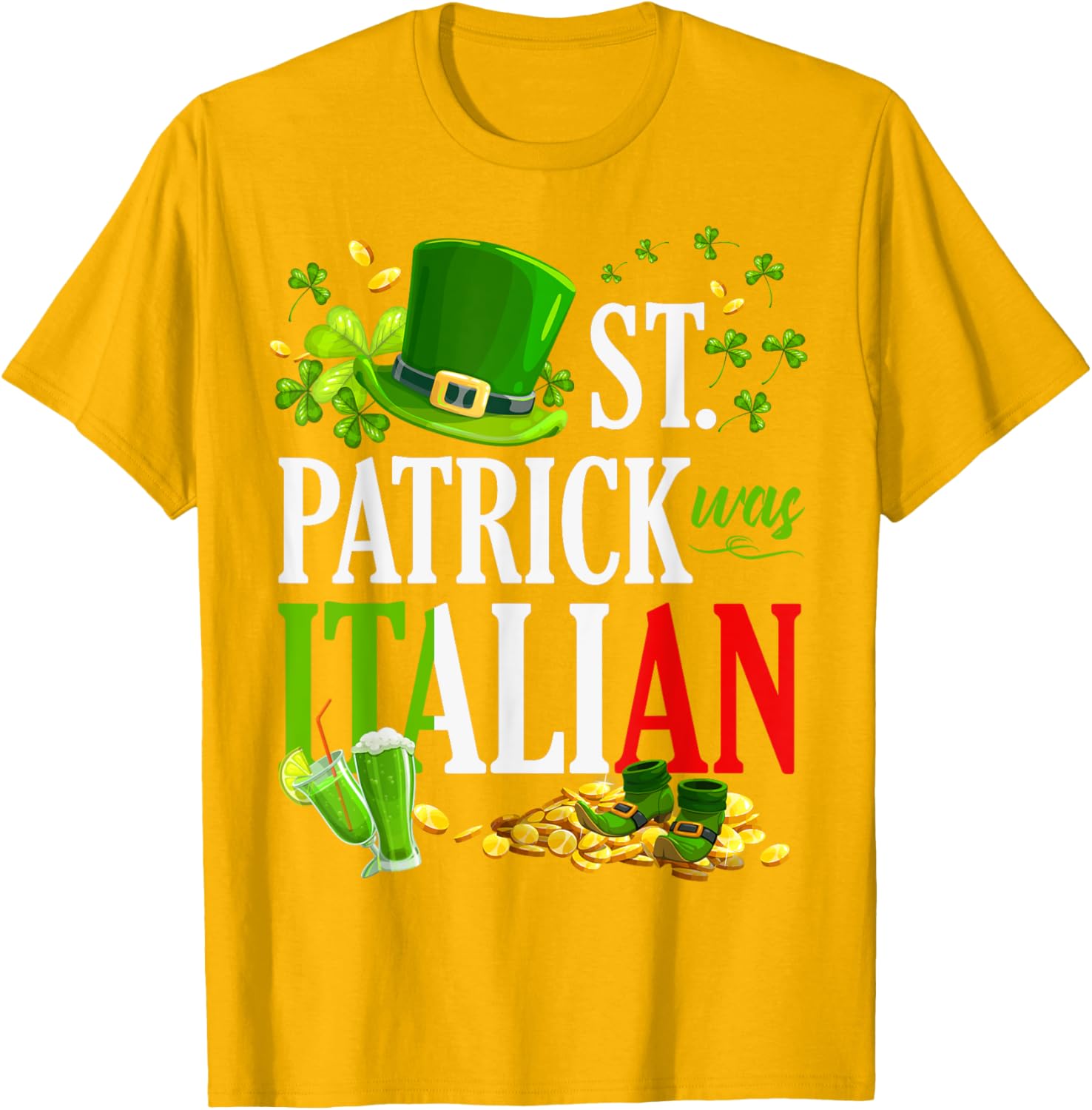 Vintage St Patrick Was Italian Clover Graphic T-Shirt for St Patricks Day - 1