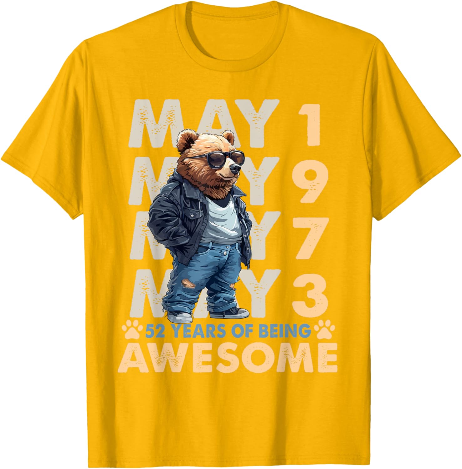 Celebrate 52 Years with a May 1973 Birthday Bear Men's T-Shirt - 7