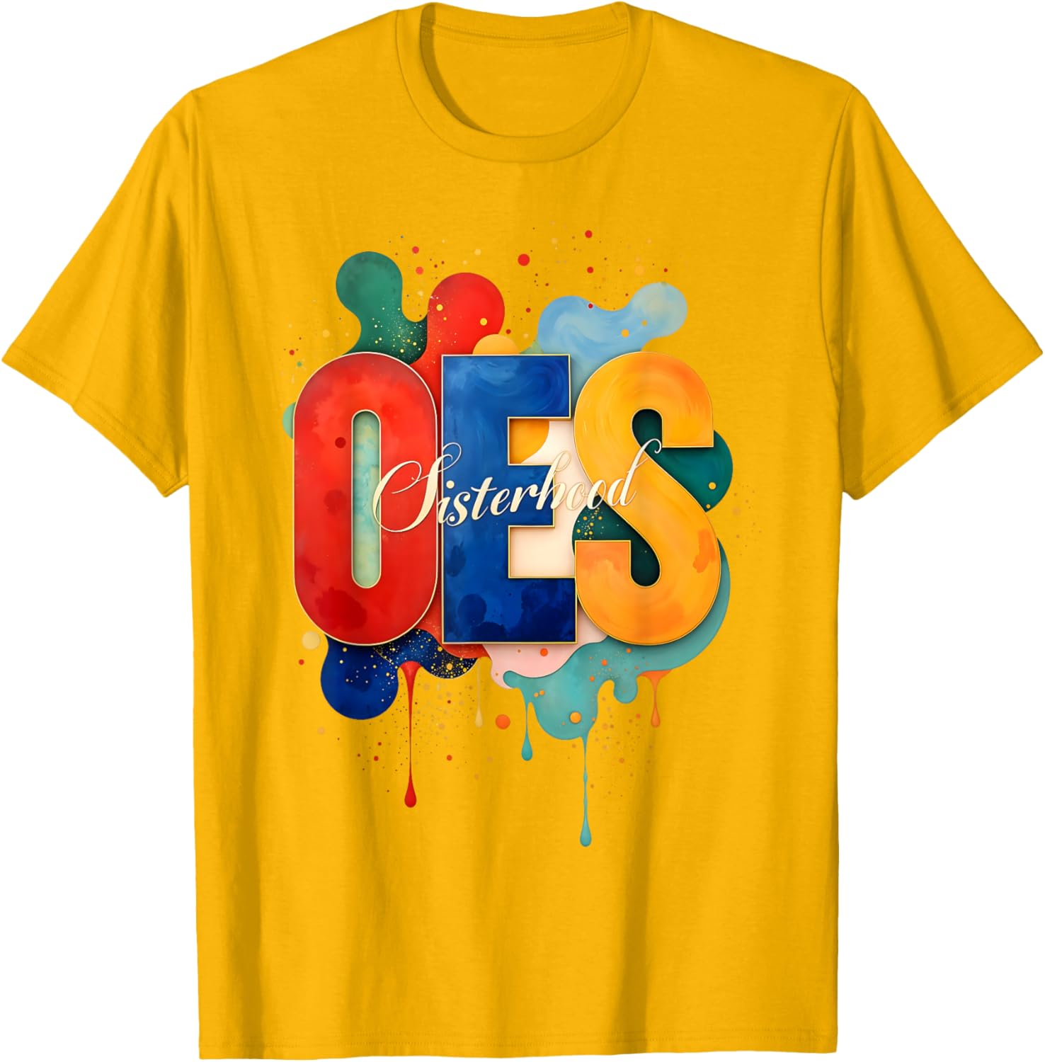 Colorful OES Watercolor Paint Drip T-Shirt for Order of the Eastern Star - 19