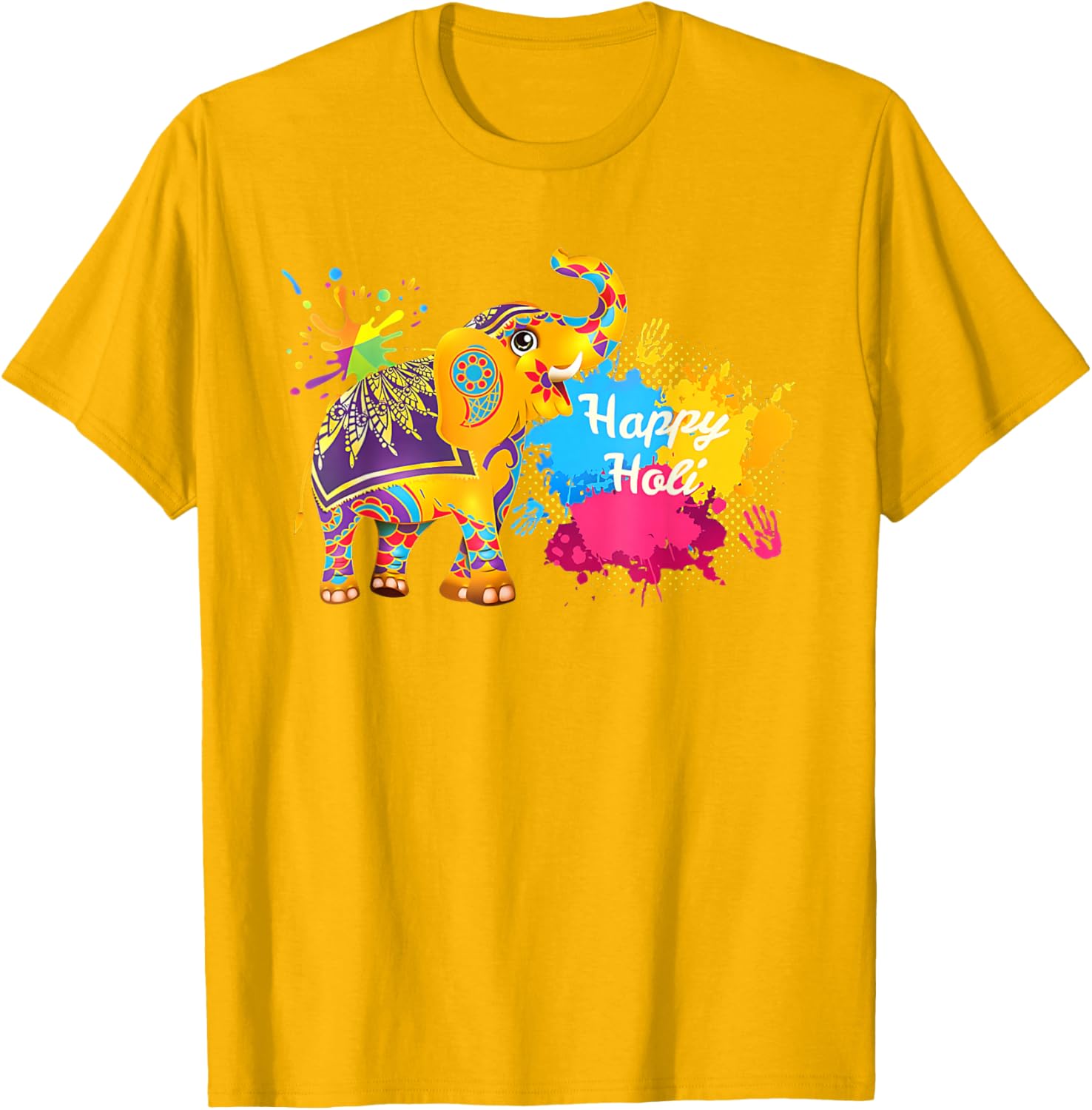 Happy Holi Elephant T-Shirt for Men, Women, and Kids - Colorful India Apparel - 1