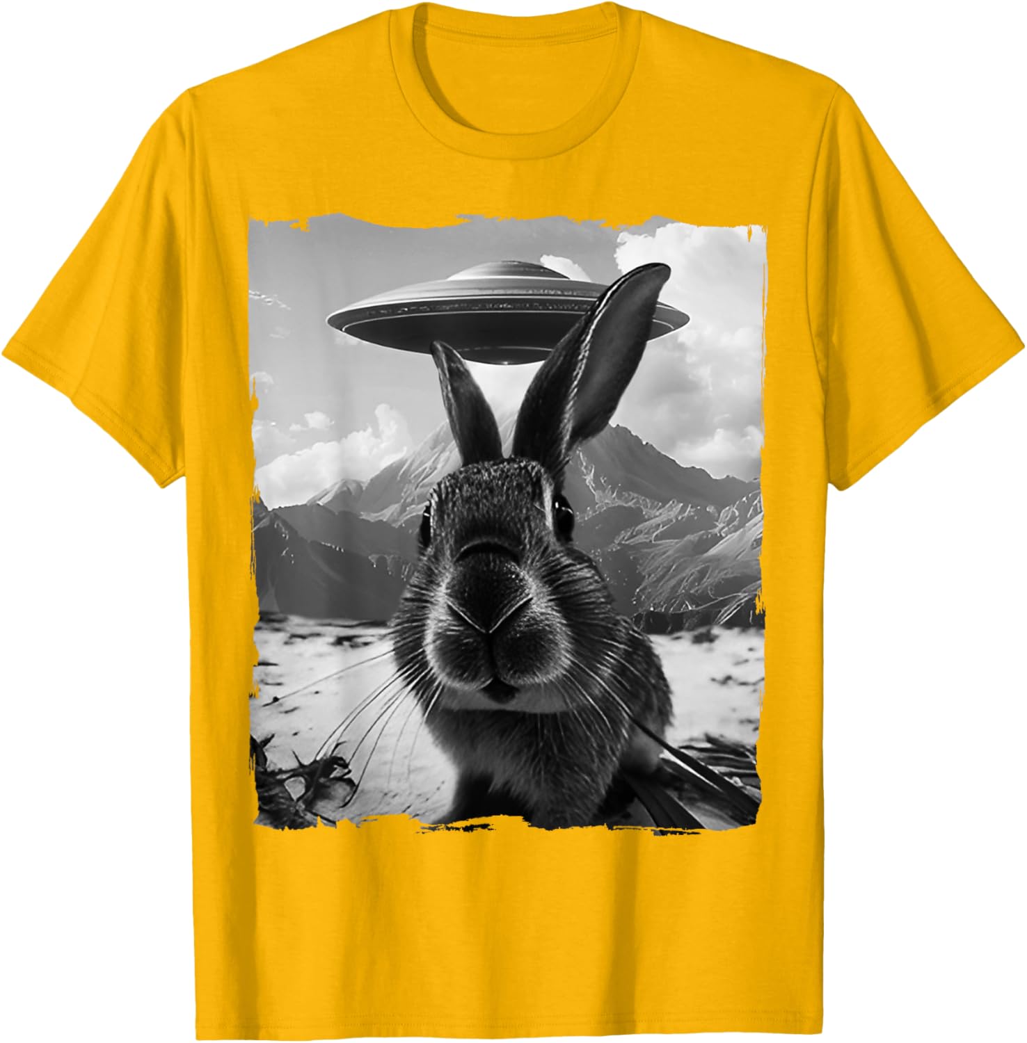 Cute Bunny Rabbit Selfie with Alien and UFO T-Shirt for Fun Lovers - 13