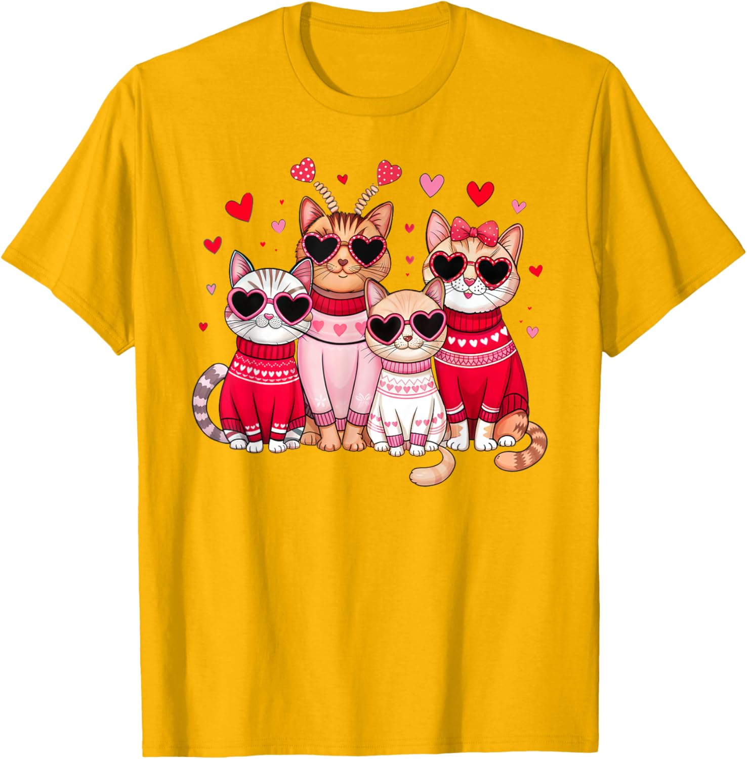 Retro Cat Heart Valentine's Day T-Shirt for Men and Boys, Cute Love Tee - 20