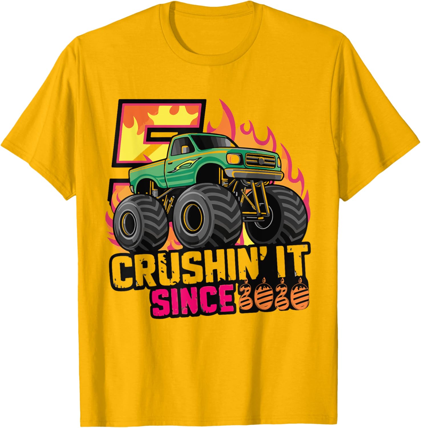 Birthday Monster Truck T-Shirt for 5 Year Old Boys - Fun Party Gift - 5