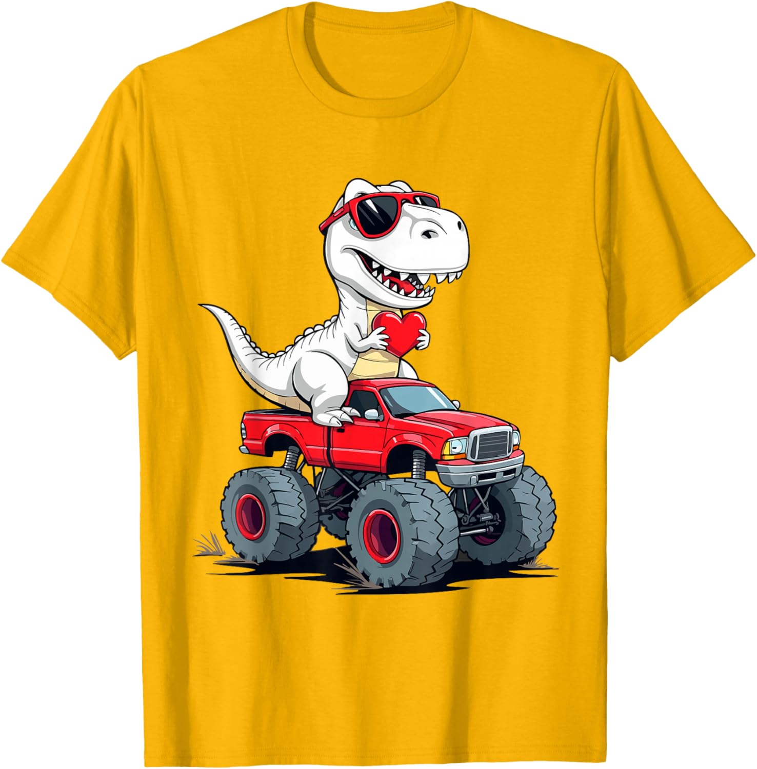 Fun Valentine's Day Dinosaur Monster Truck T-Shirt for Boys and Girls - 27